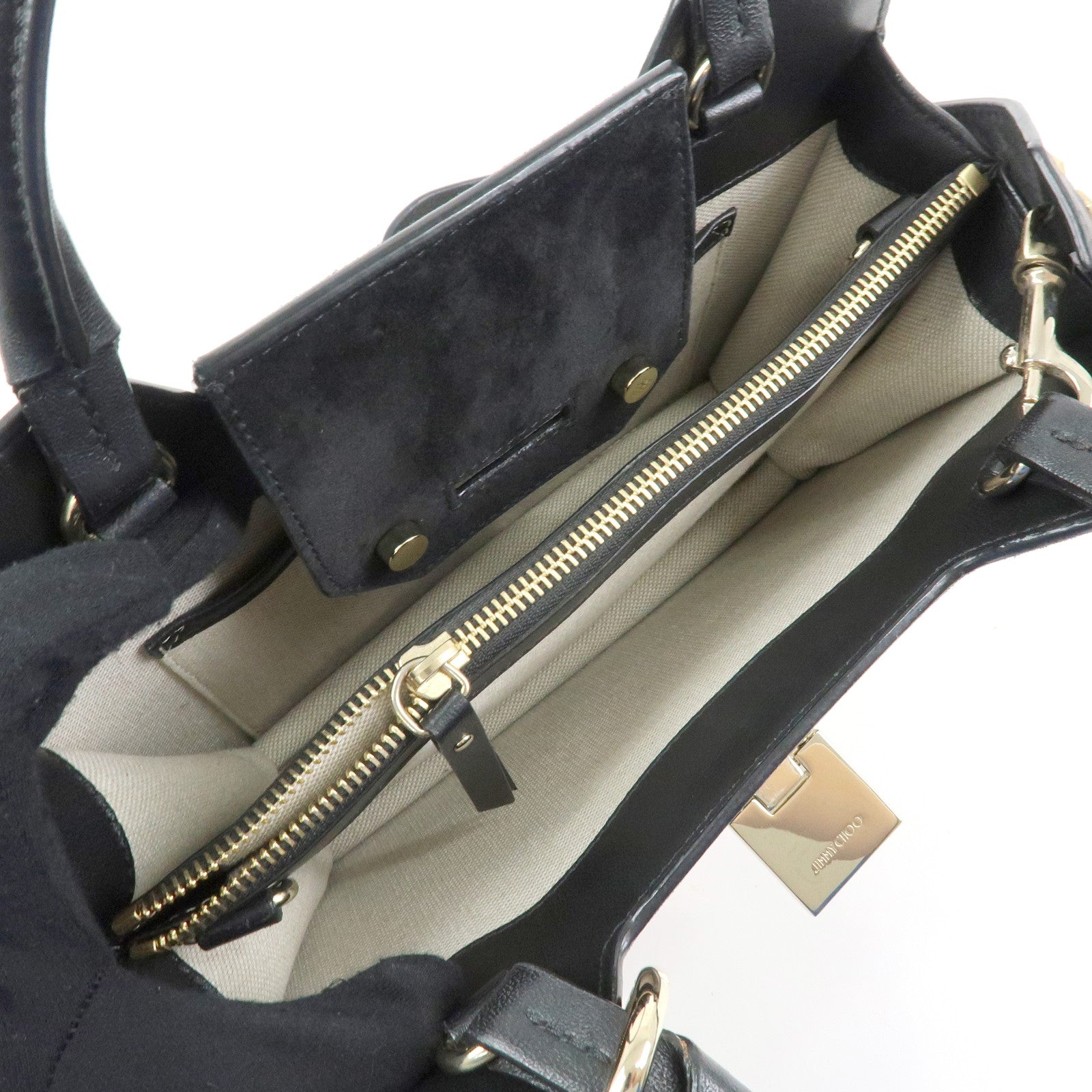 JIMMY CHOO Straw Suede Leather 2Way Bag Hand Bag Natural Black