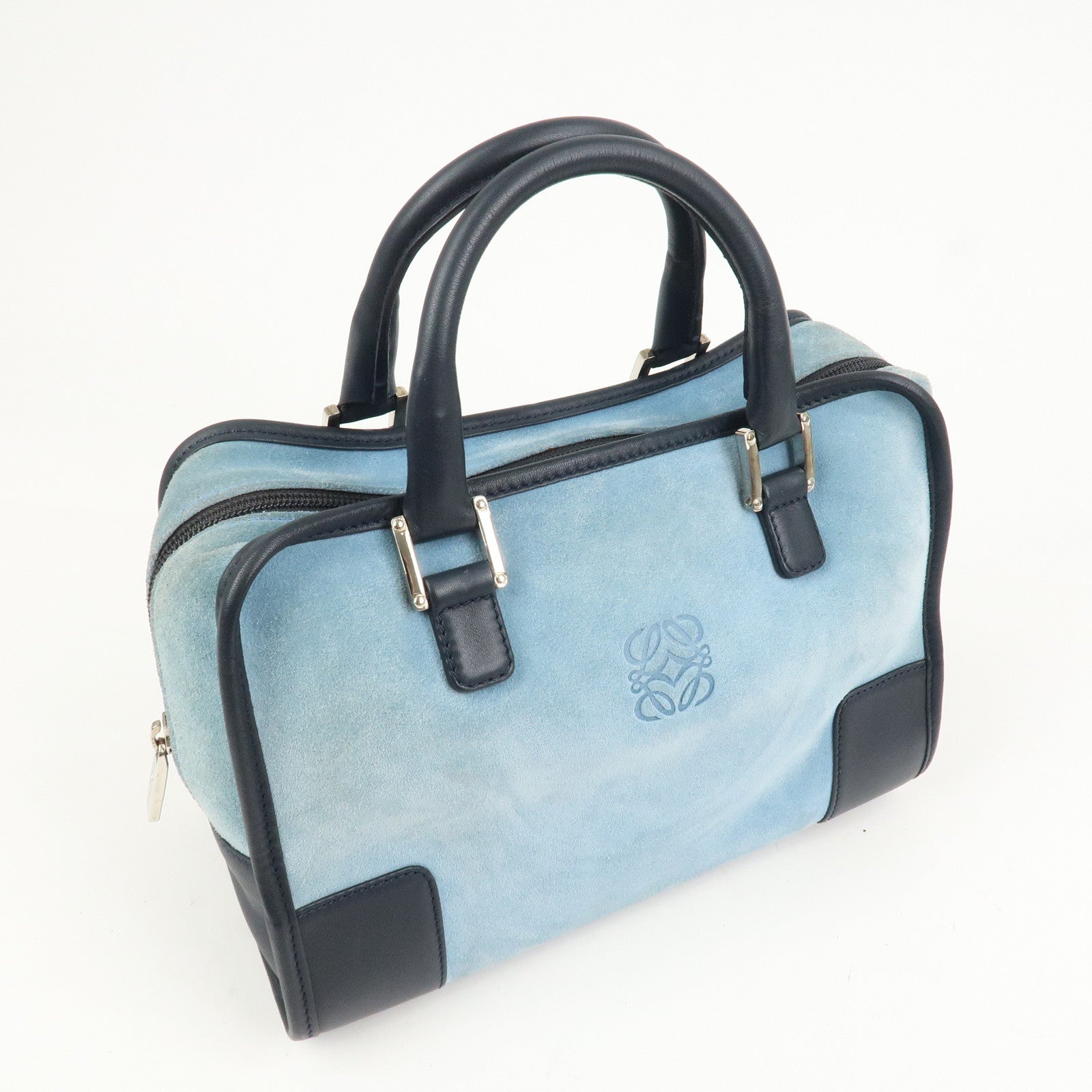 LOEWE Anagram Suede Leather Amazona 28 Hand Bag Blue