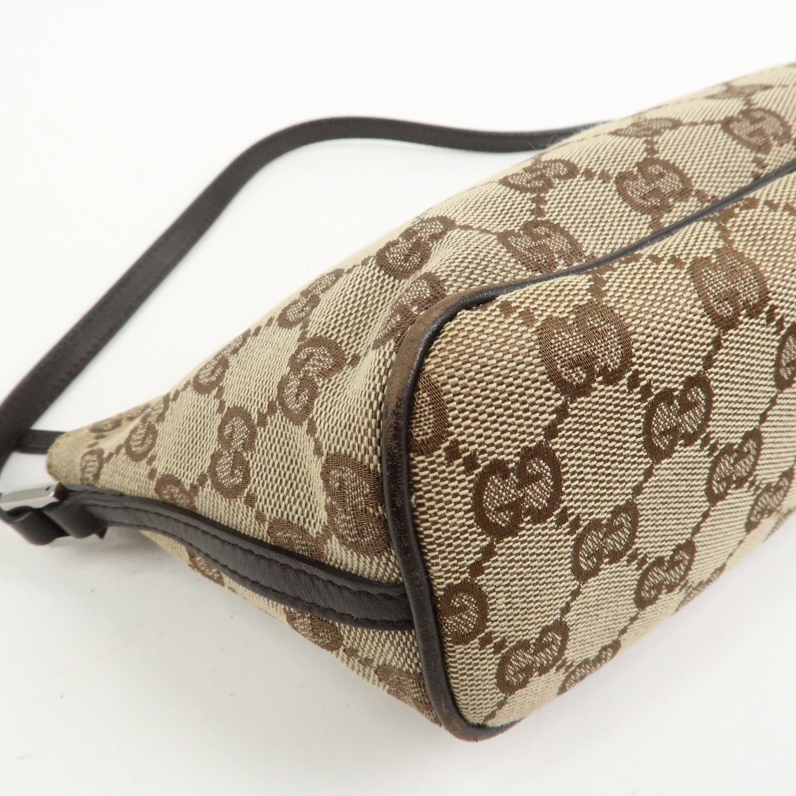 GUCCI Boat Bag GG Canvas Leather Hand Bag Brown 07198