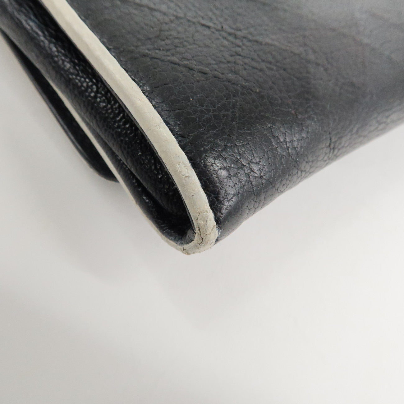 CHANEL Matelasse Leather Chain Long Wallet Dark Navy Bicolore Used