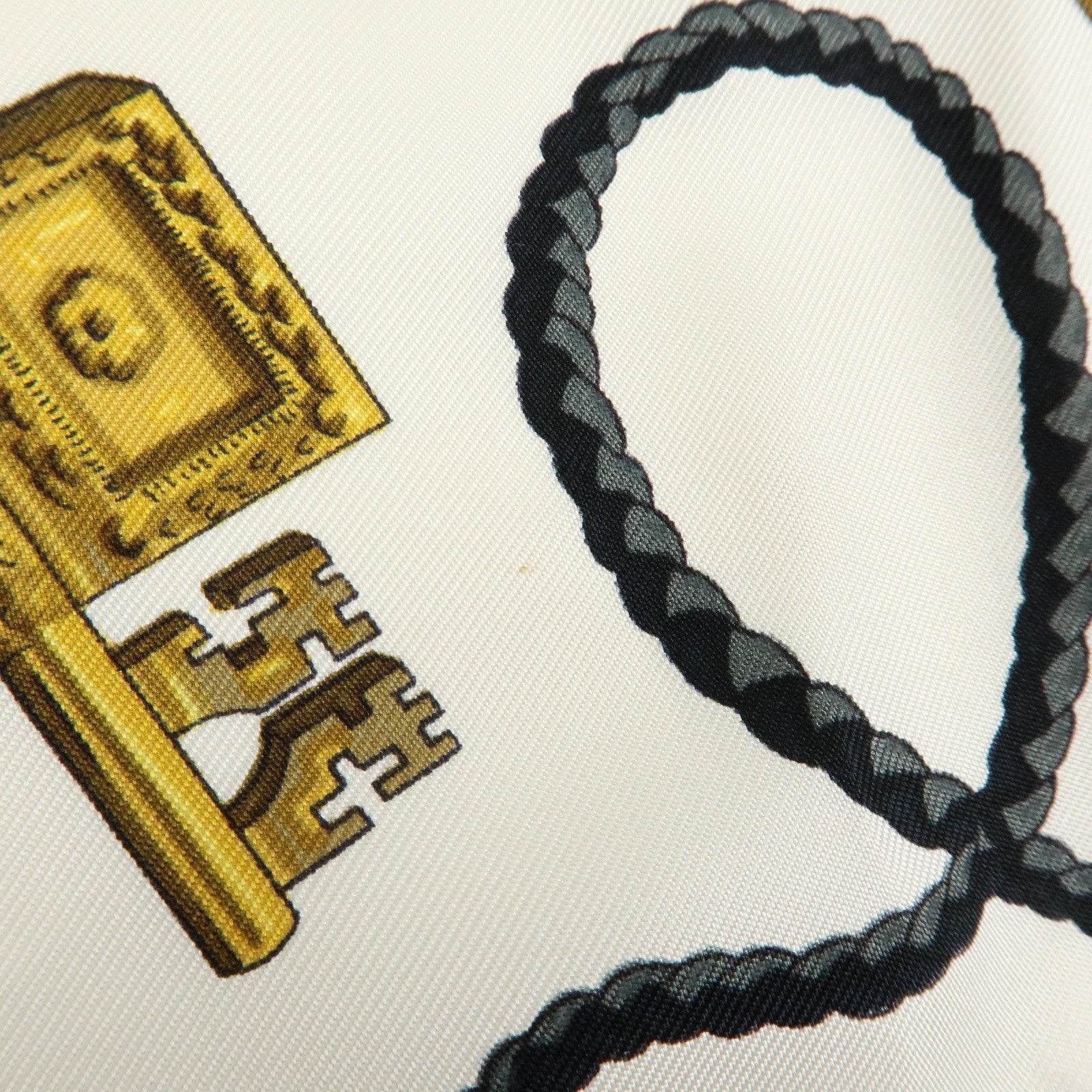 HERMES Carre 90 Silk 100% Scarf LES CLES THE KEYS RARE Black White