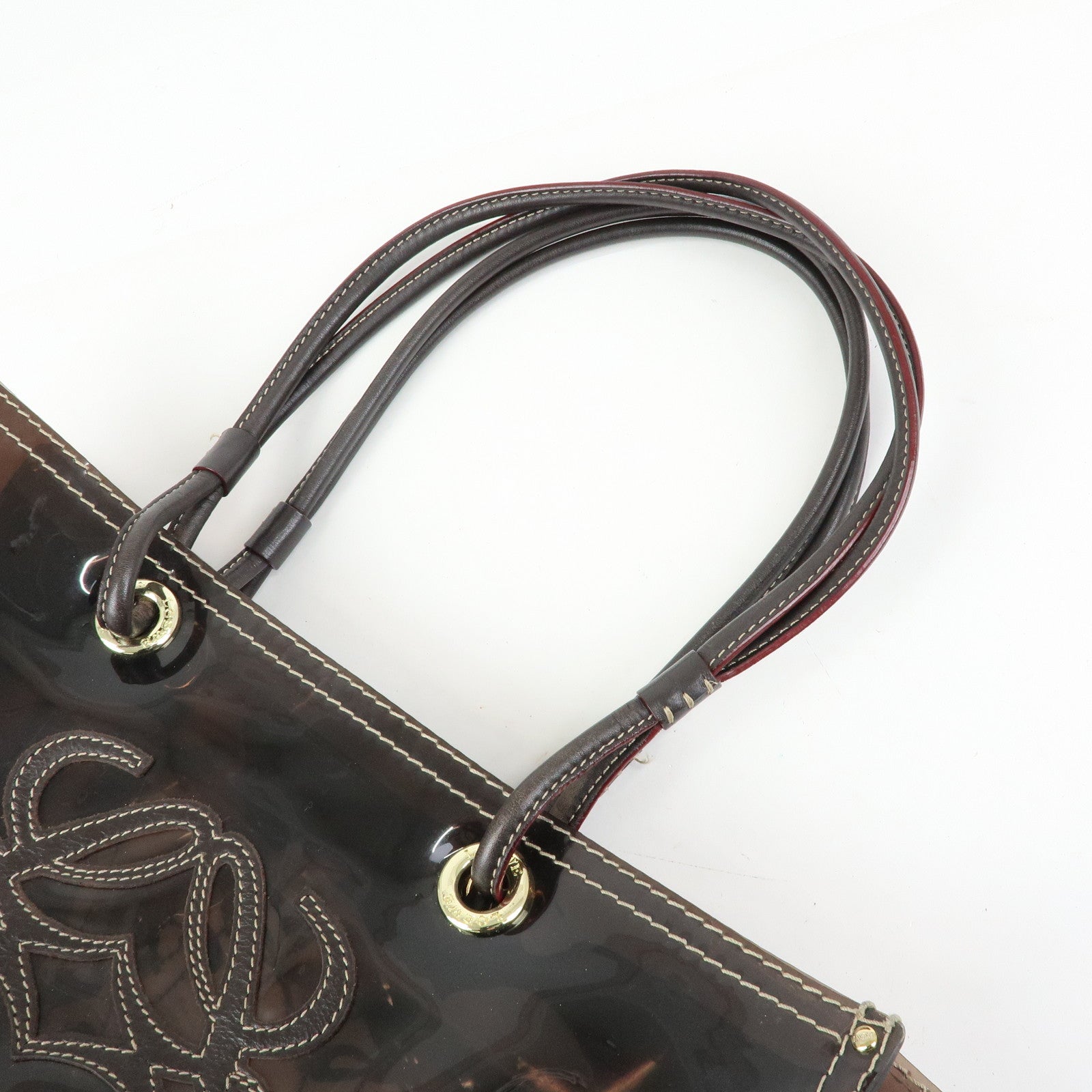 LOEWE Anagram Vinyl Leather Tote Bag Shoulder Bag Brown