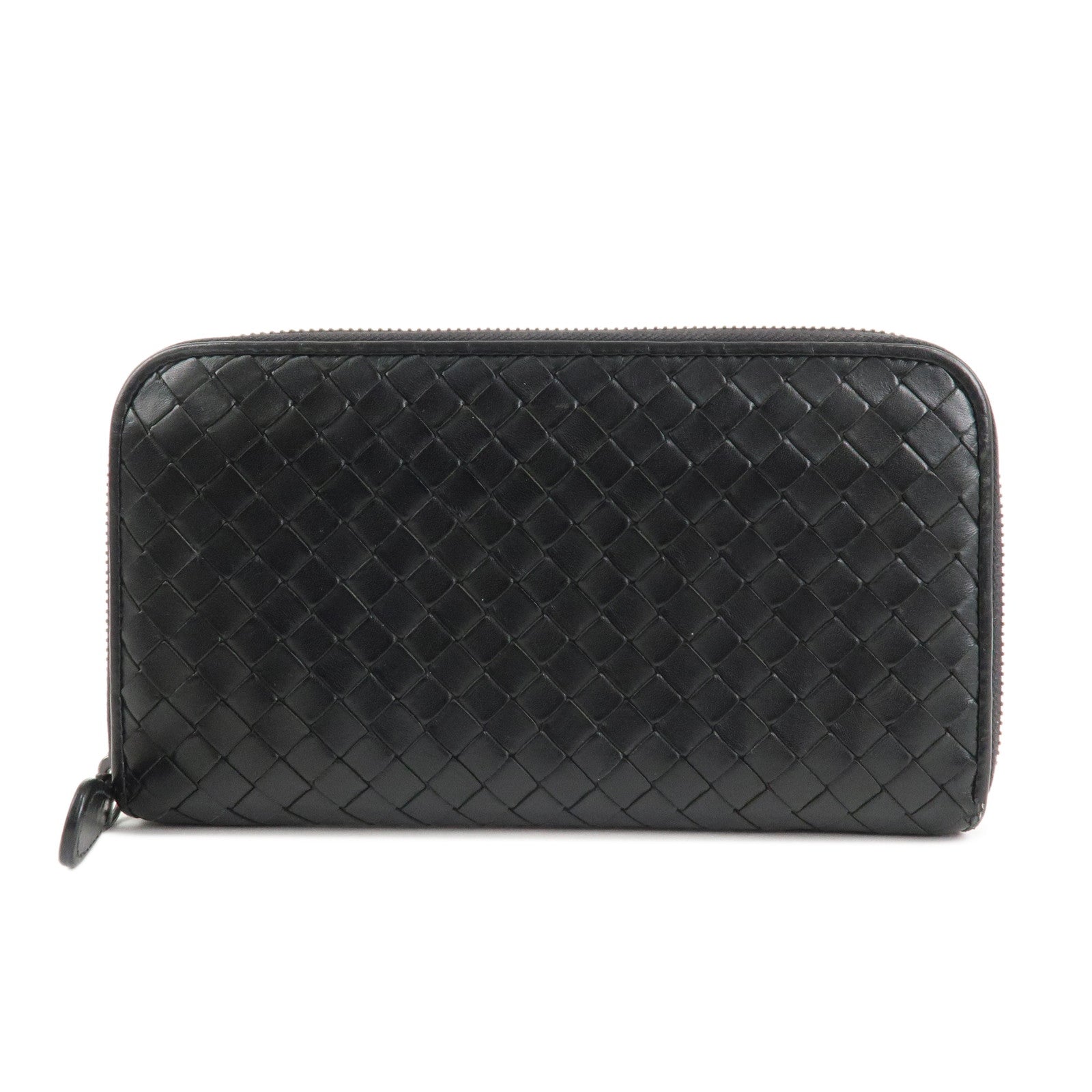 BOTTEGA VENETA Intrecciato Leather Round Zippy Wallet Black 114076 Used