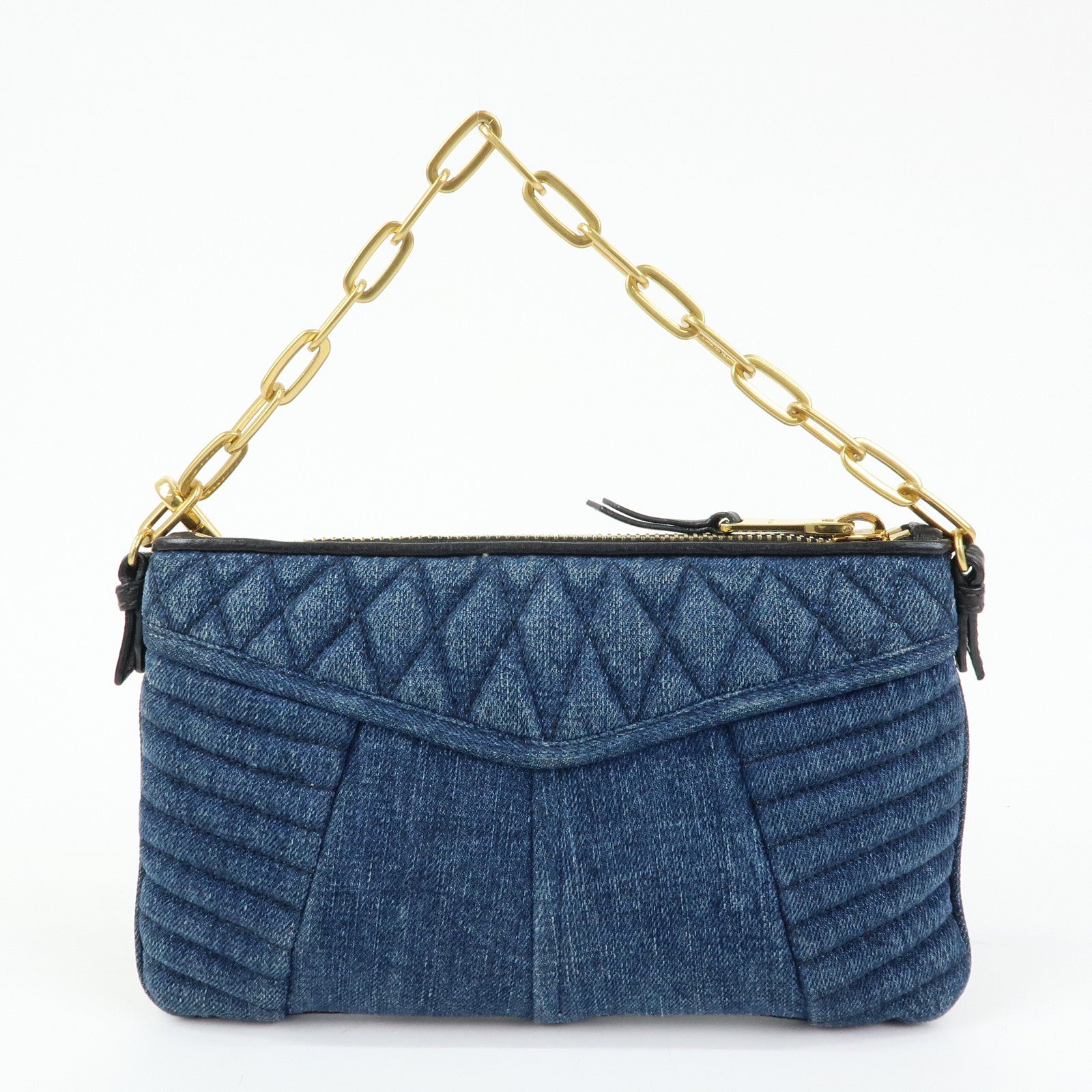 MIU MIU Denim Leather Chain Biker 2Way Bag Hand Bag Shoulder Bag RP0374