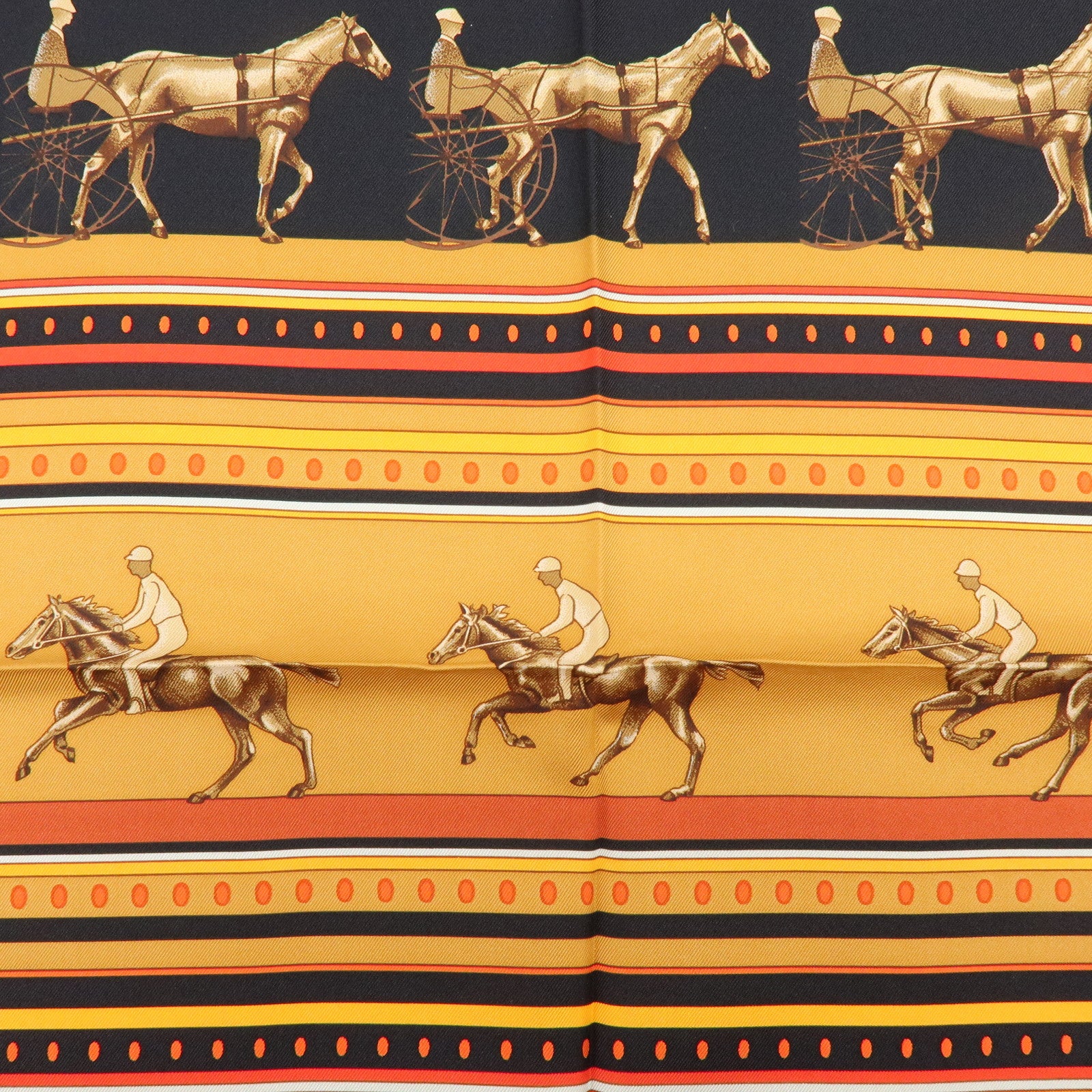 HERMES Carre 90 Silk 100% Scarf SEQUENCES Horse Print Orange Black
