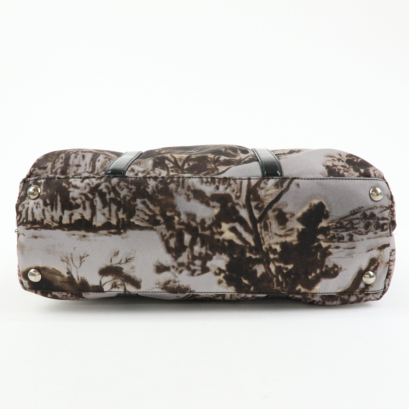 PRADA Triangle Logo Nylon Leather Tote Bag Hand Bag Gray BN2791