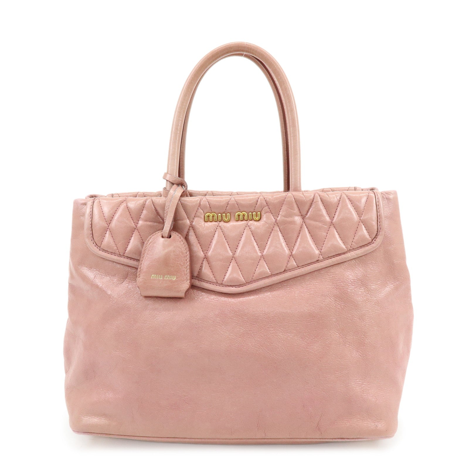 MIU MIU Logo Leather Hand Bag Tote Bag Pink RN1098
