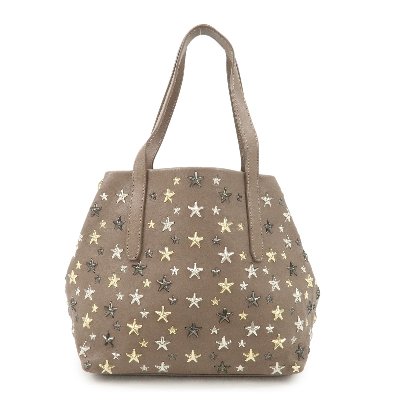 JIMMY CHOO Leather Star Studs Hand Bag Greige Used