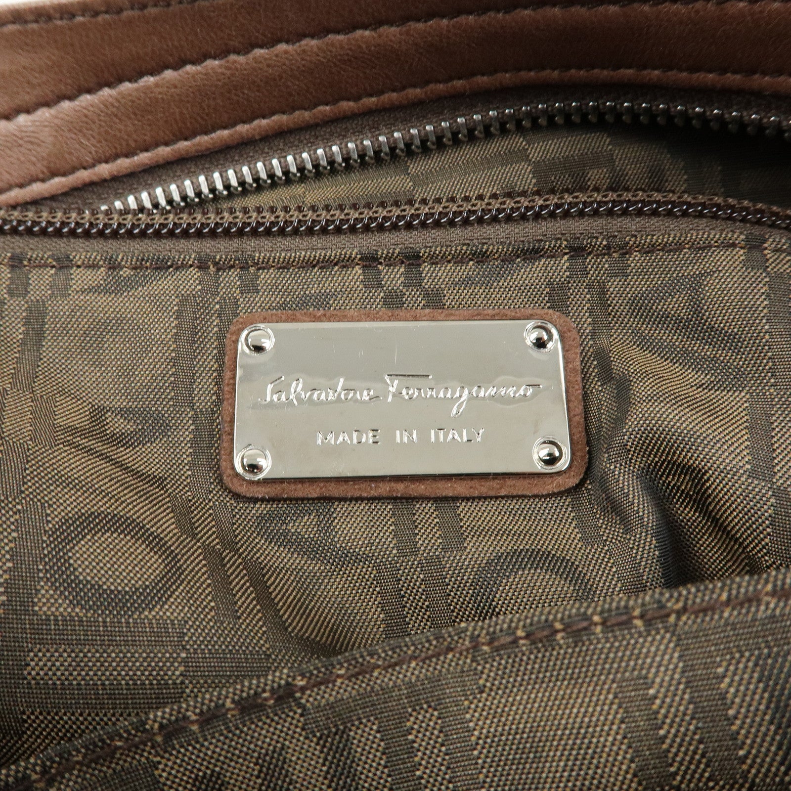 Ferragamo Gancini Suede Leather Shoulder Bag Hand Bag Brown