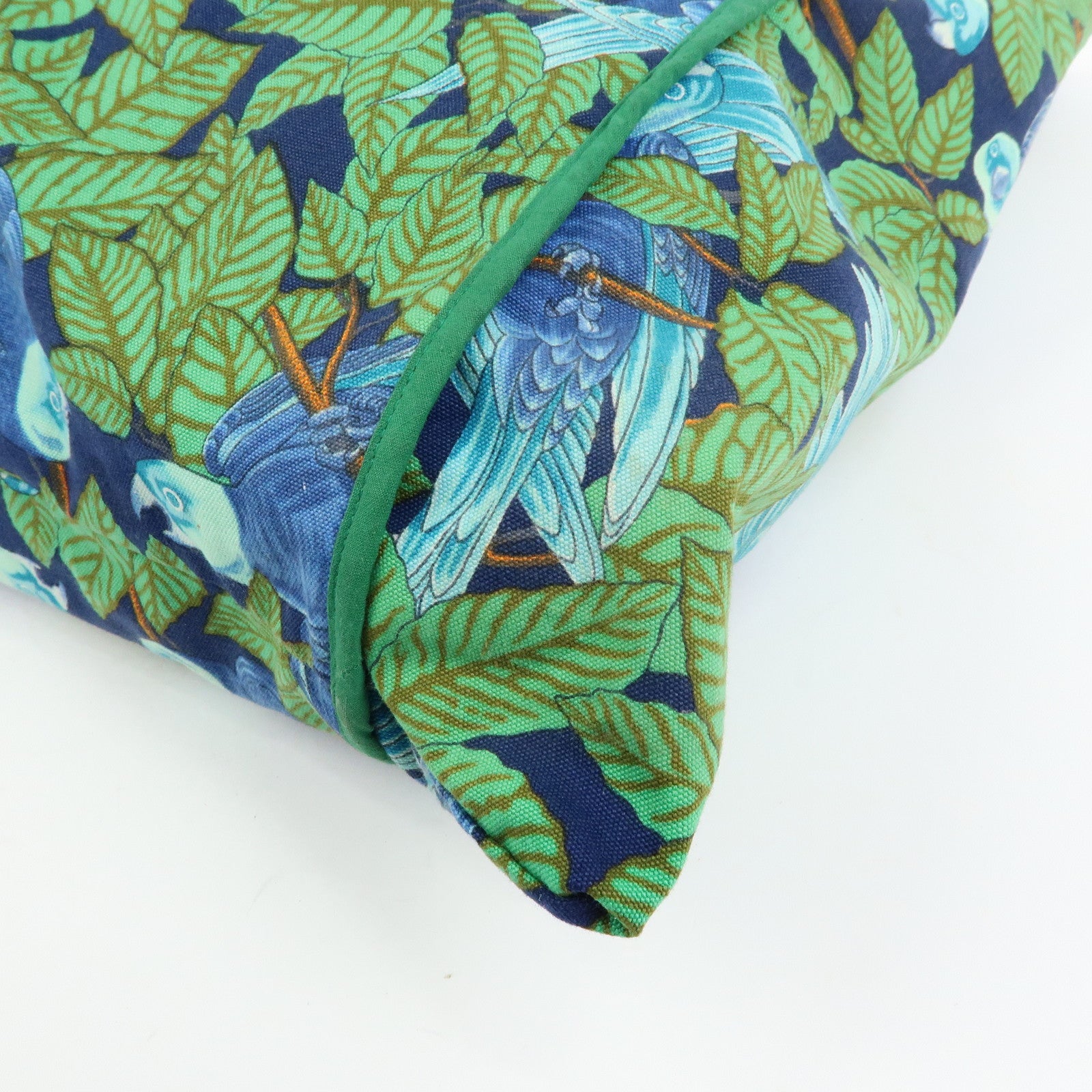 HERMES Canvas Large Beach Tote Bag Botanical Motif Blue Green
