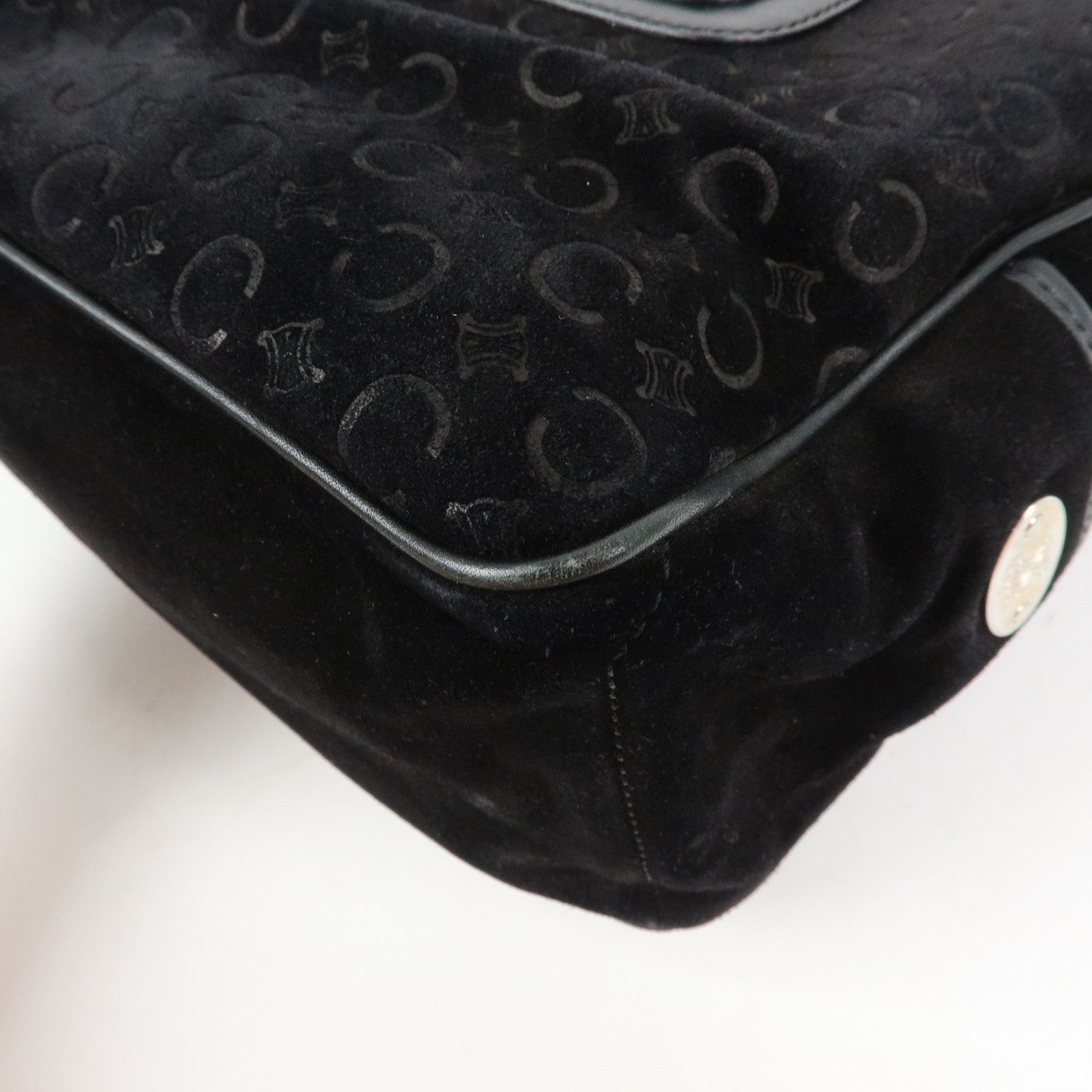 CELINE C Macadam Suede Leather Boogie Bag Hand Bag Black