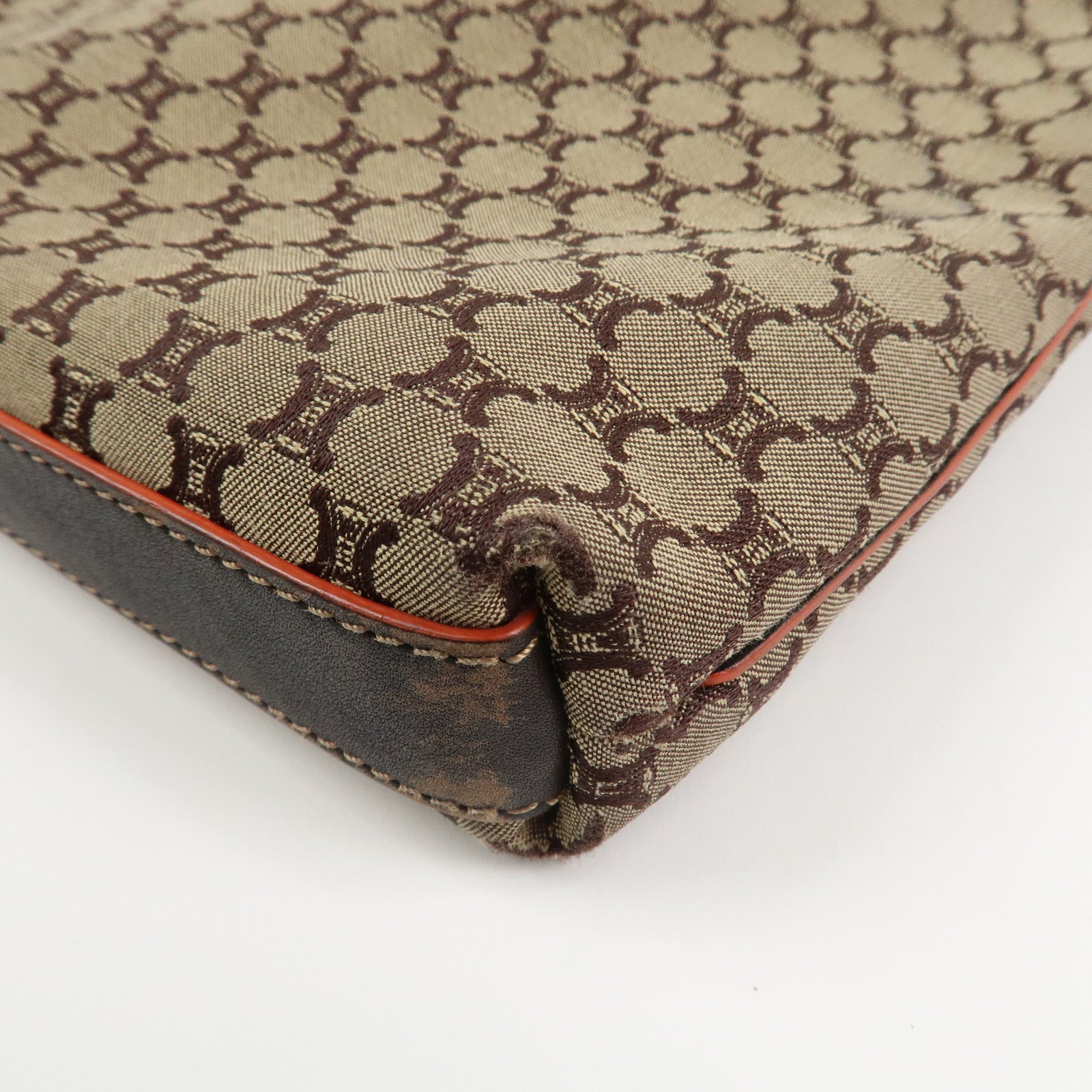 CELINE Macadam Canvas Leather Tote Bag Shoulder Bag Beige Brown