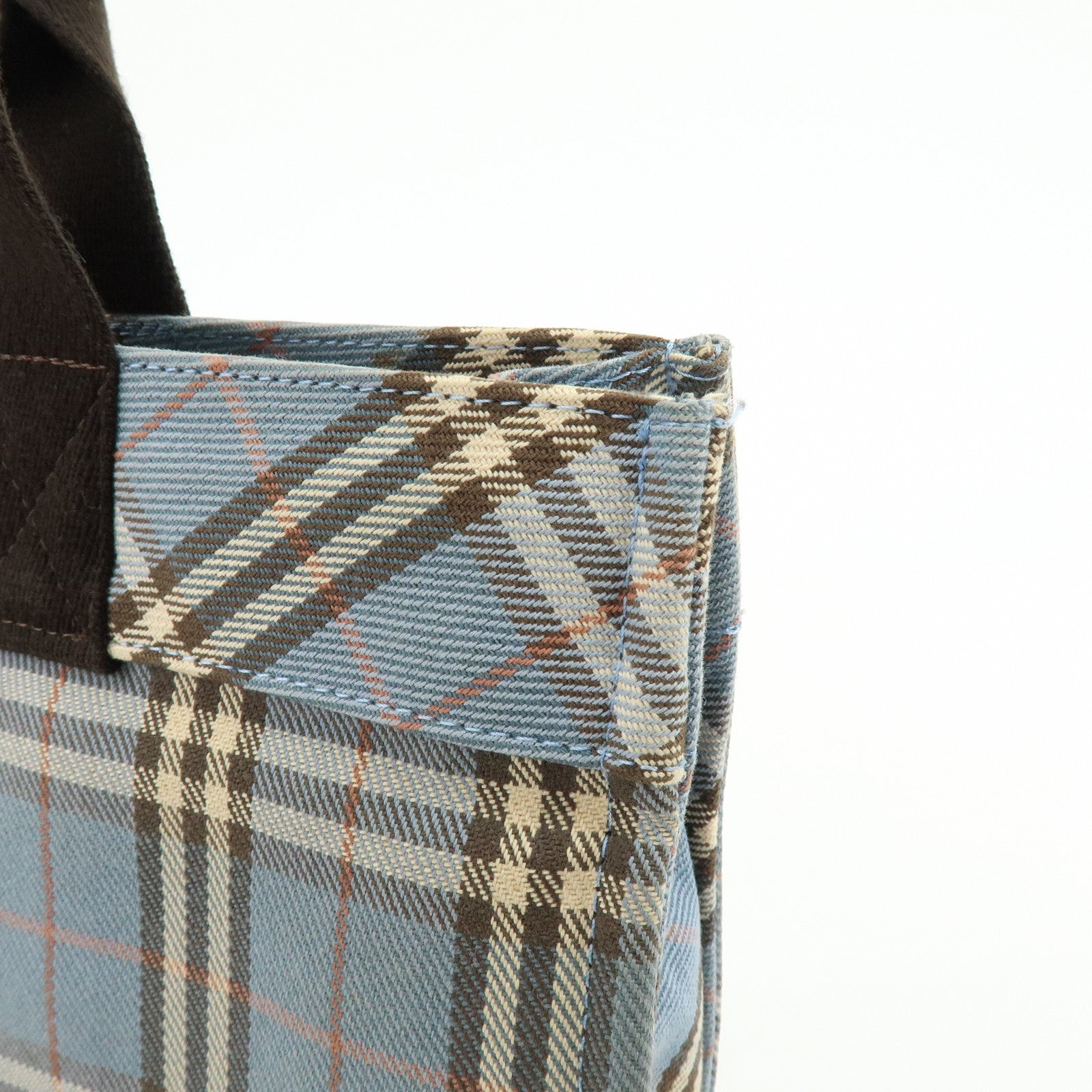 BURBERRY Blue Label Canvas Tote Bag Shoulder Bag Blue Brown