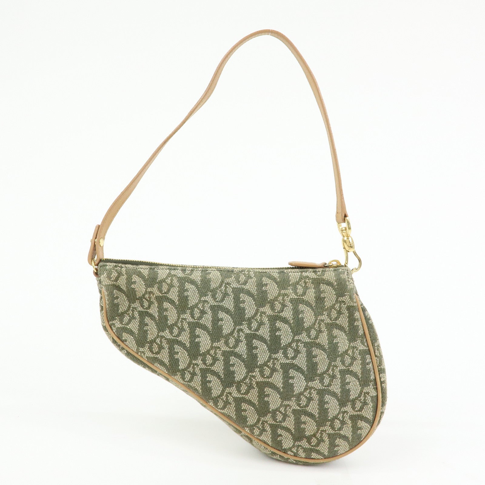 Christian Dior Saddle Trotter Jacquard Leather Hand Bag Green