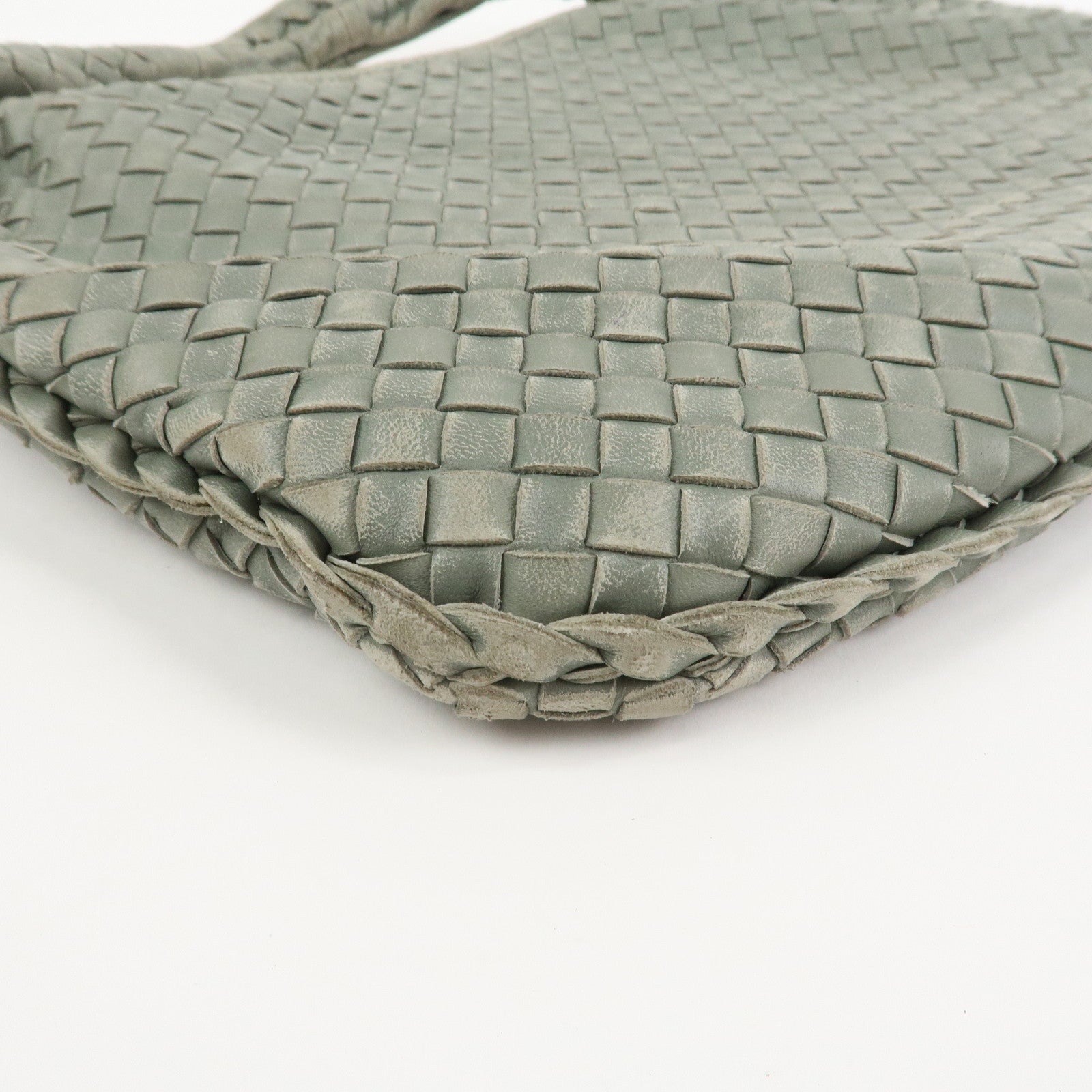 BOTTEGA VENETA  Hobo Intrecciato Leather Shoulder Bag Hand Bag Grey