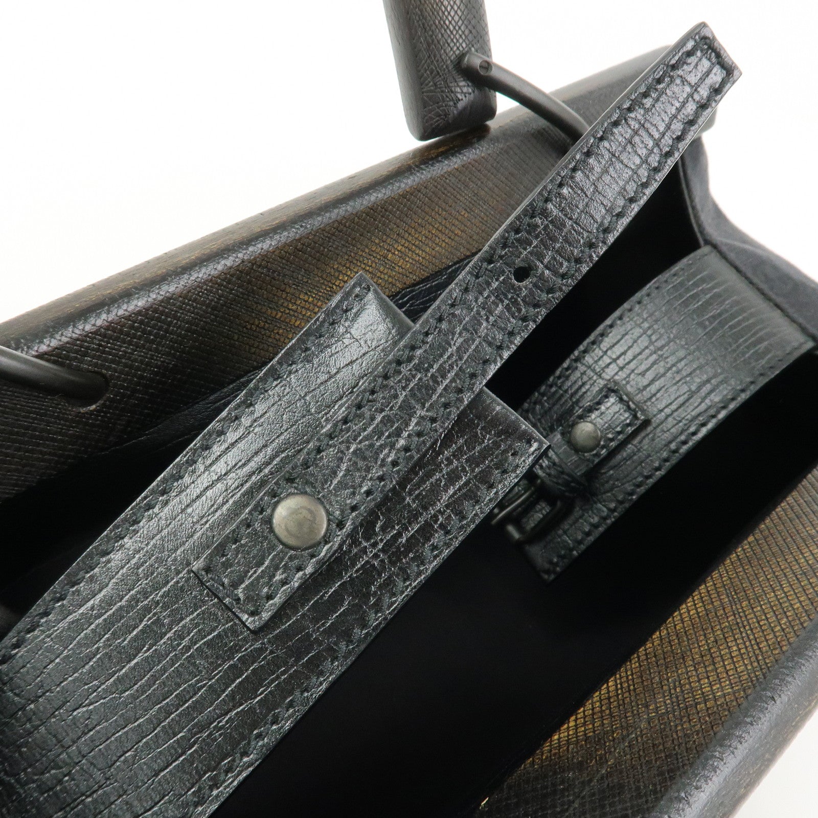 GUCCI GG Monogram Canvas Wood Handle Hand Bag Black 112683