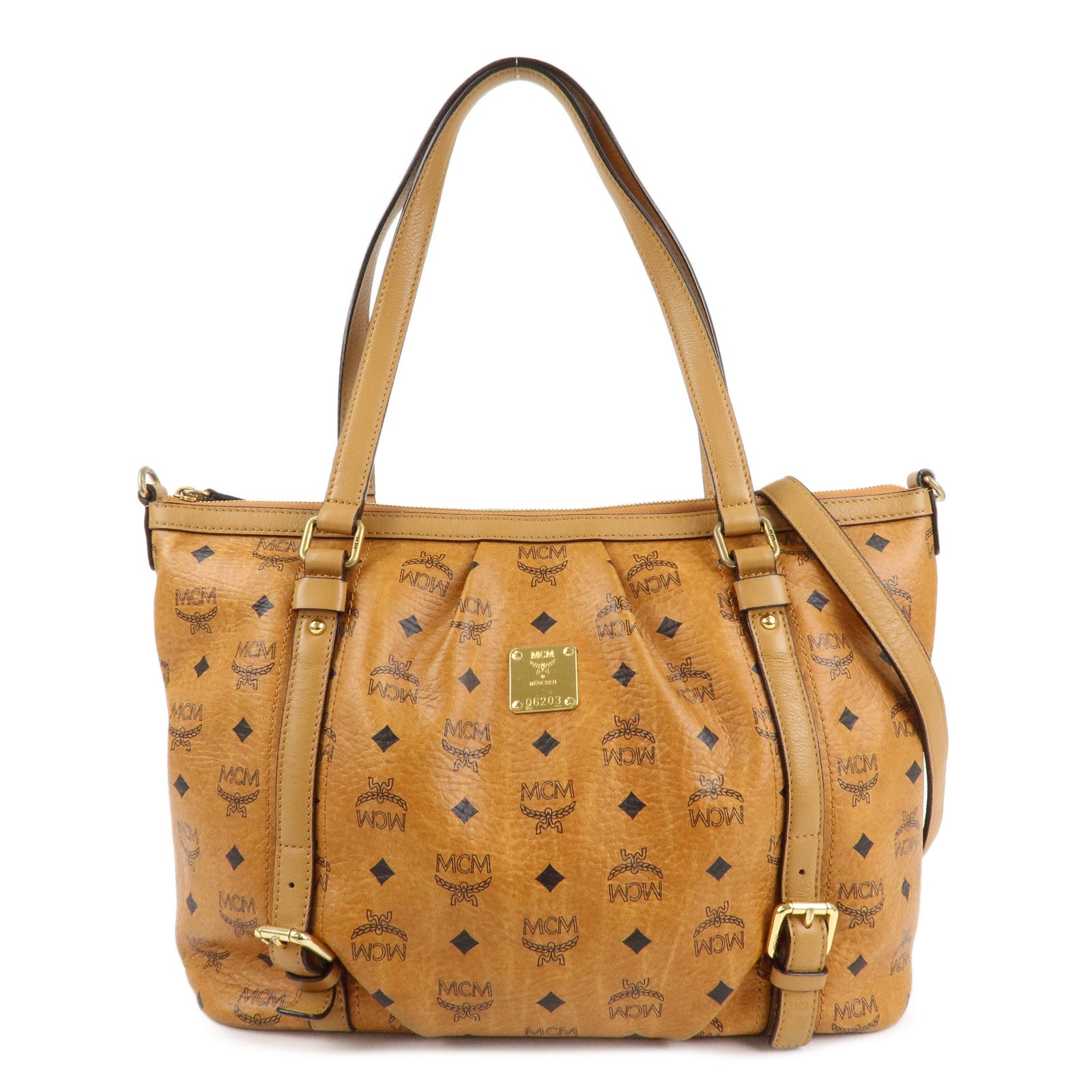 MCM Visetos Leather 2Way Shoulder Bag Tote Bag Brown Used