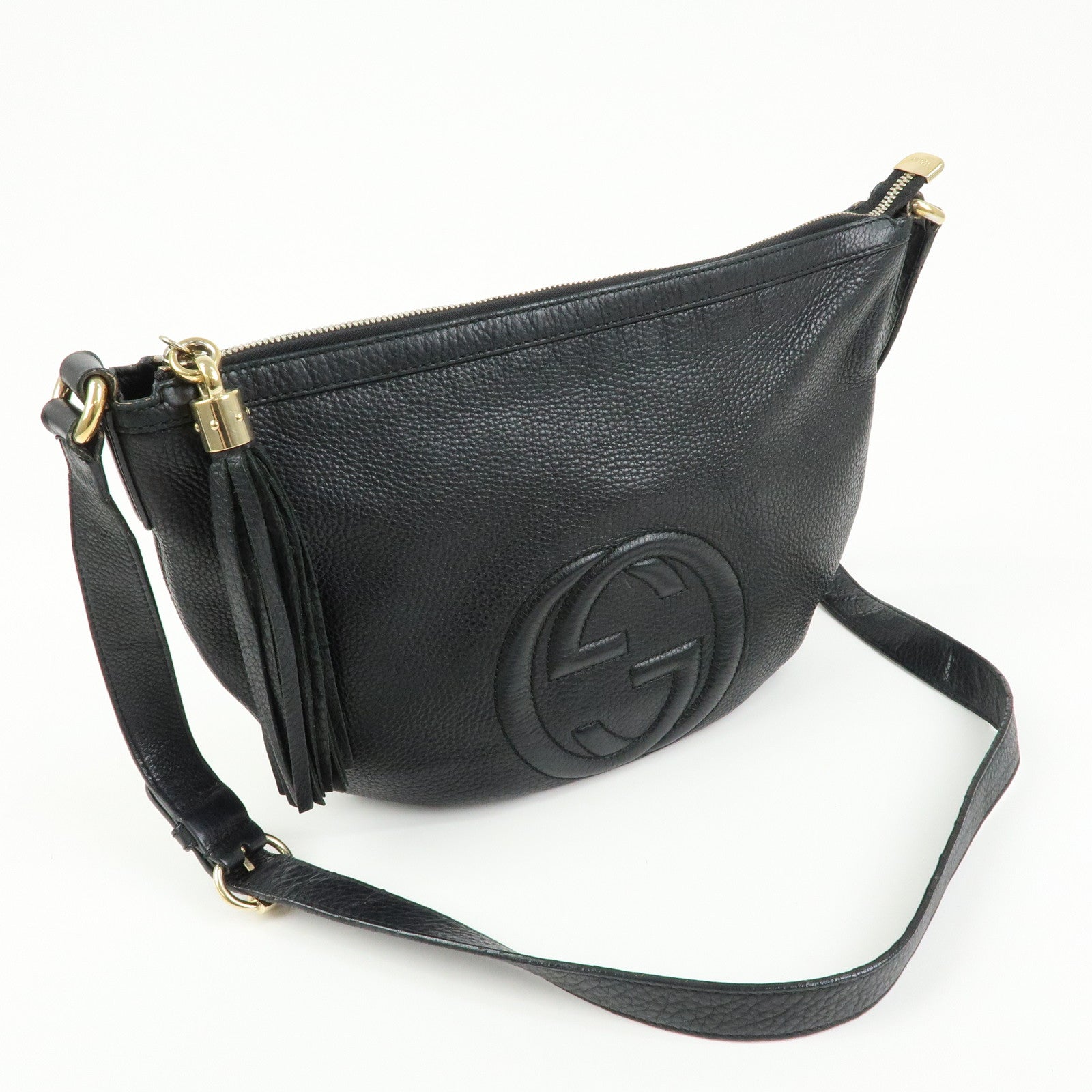 GUCCI SOHO Interlocking G Leather Shoulder Bag Tassel Black 308361