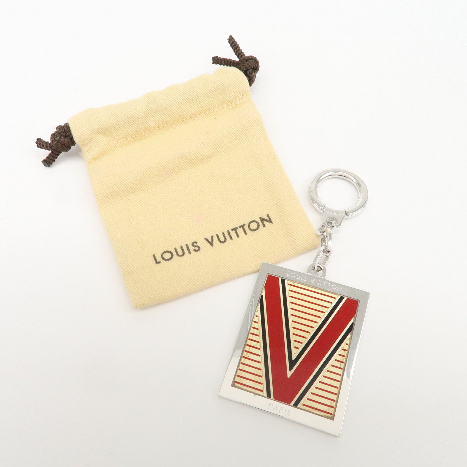 Louis Vuitton Logo Plate Metal Bag Charm Key Chain Silver M65367