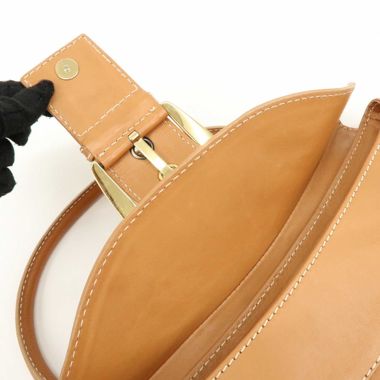 CELINE Chouquette Leather Hand Bag Shoulder Bag Camel