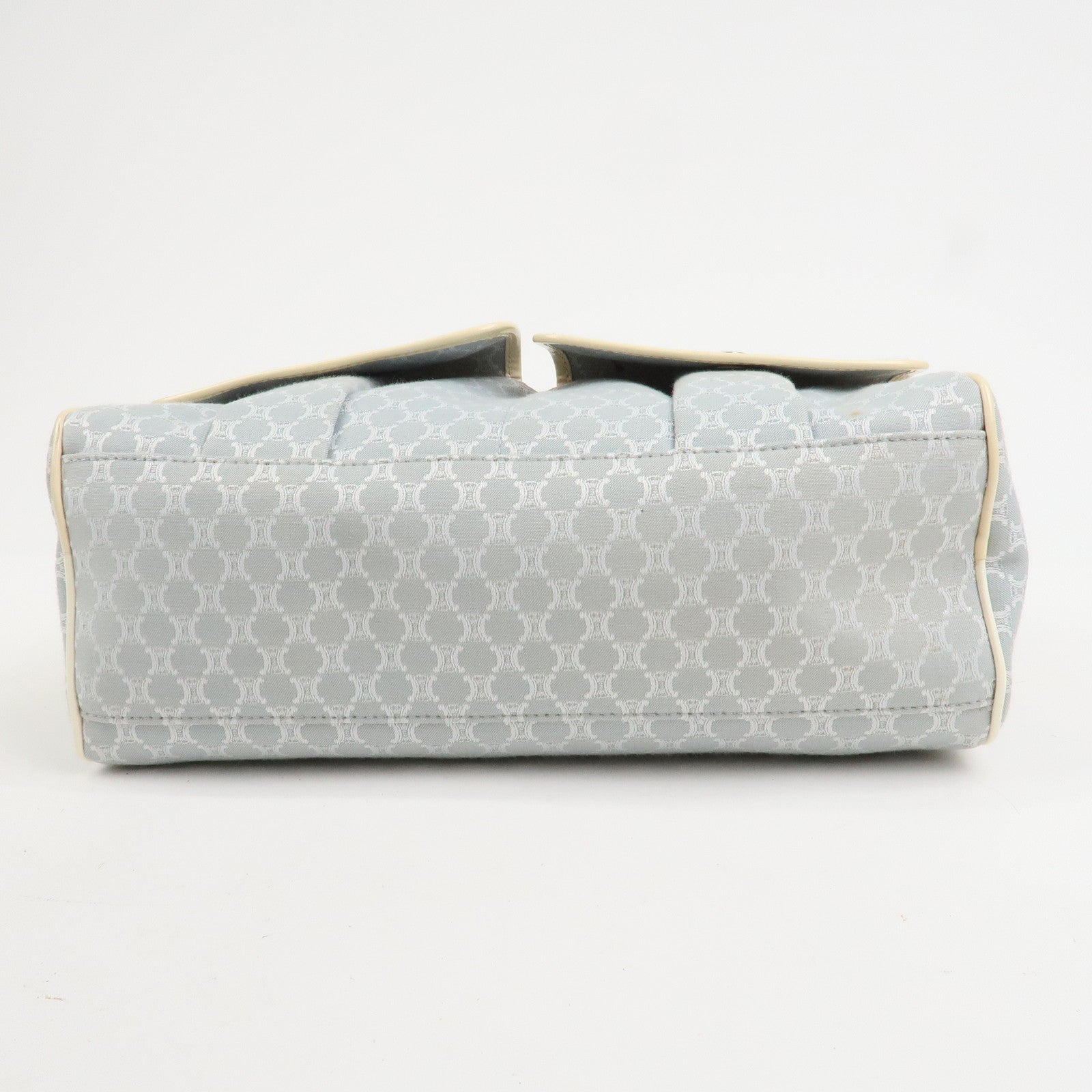 CELINE Macadam Canvas Leather Shoulder Bag Hand Bag Blue Ivory