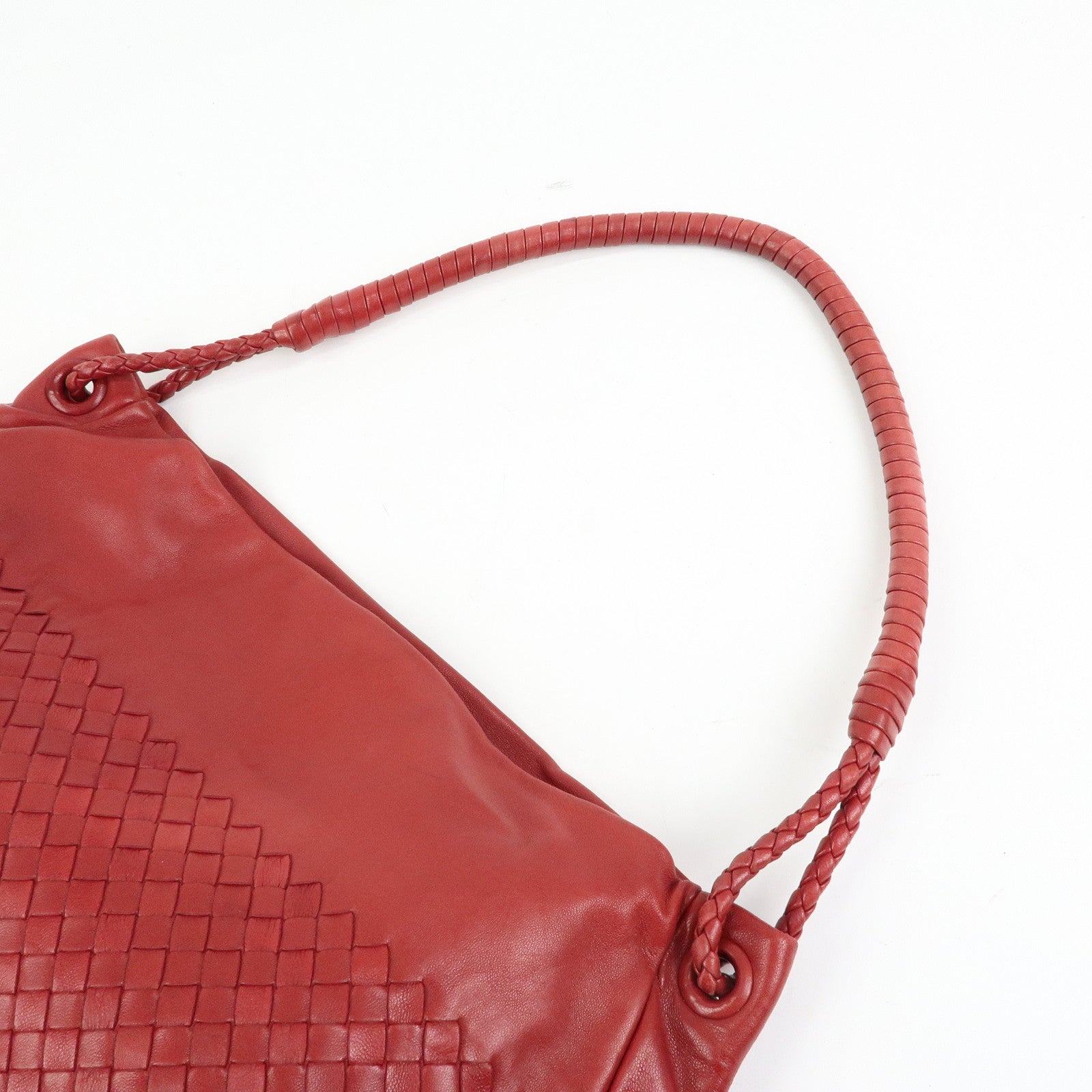 BOTTEGA VENETA Intrecciato Leather Shoulder Bag Red 132369