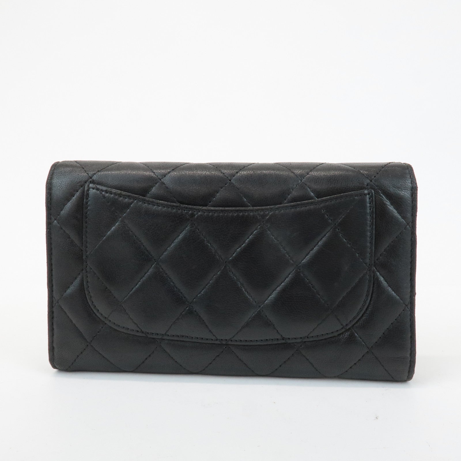CHANEL Matelasse Lamb Skin Tri-Fold Long Wallet Black A31506 Used