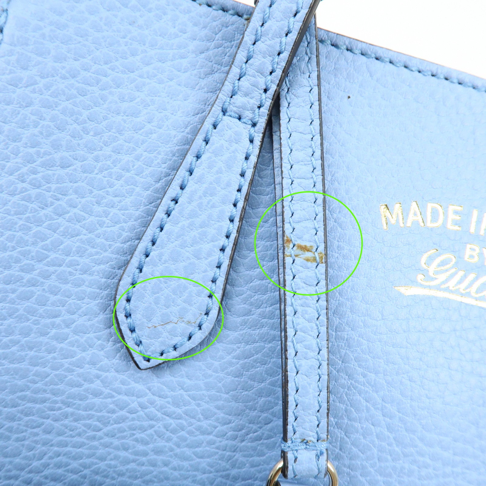 GUCCI Interlocking G Leather 2Way Bag Hand Bag Light Blue 368827