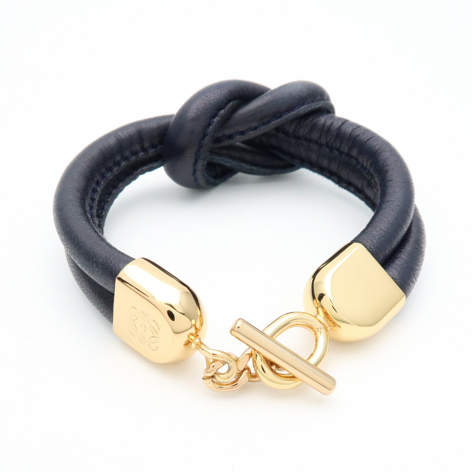 LOEWE Anagram Leather Metal Bracelet Navy Gold