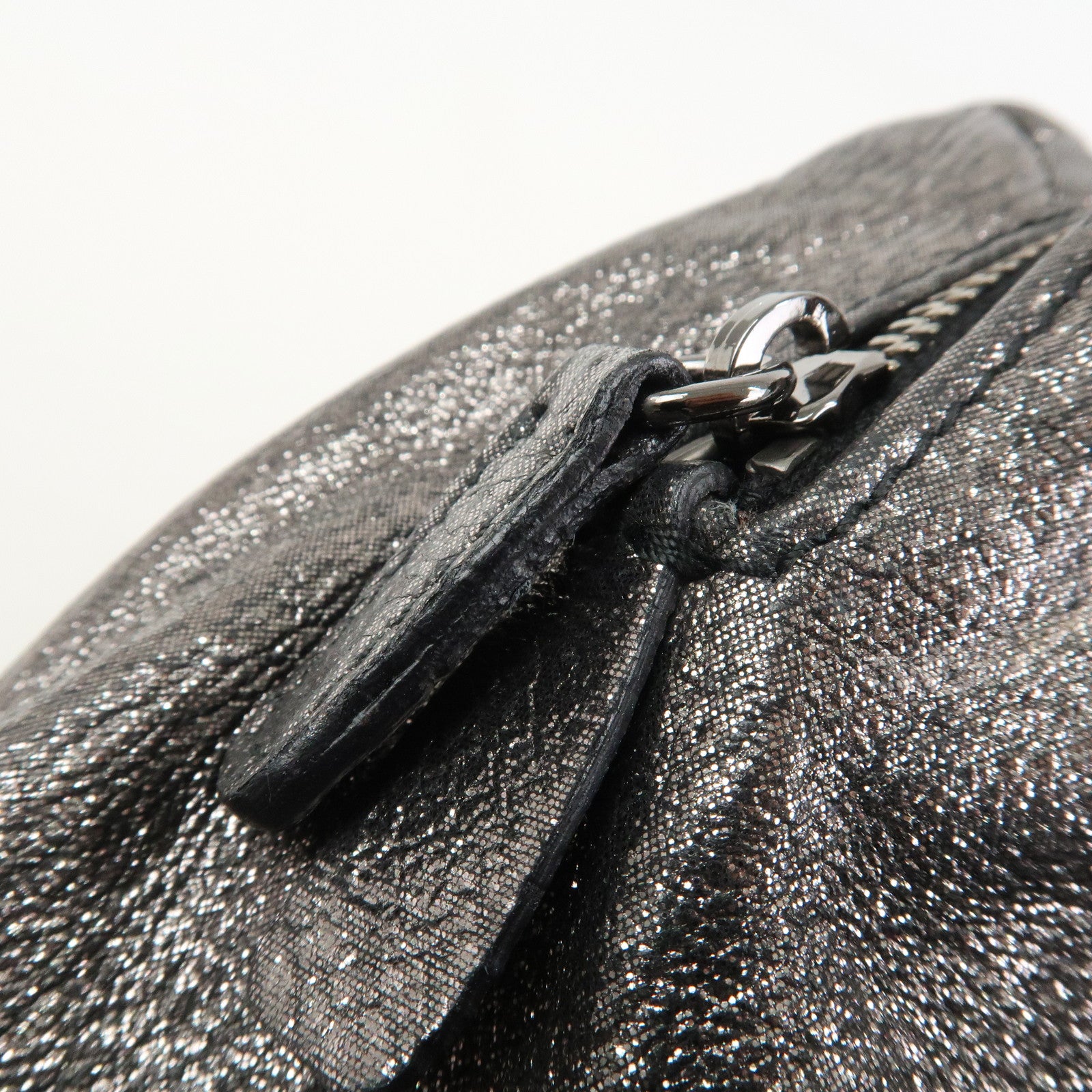 MIU MIU Logo Leather Clutch Bag Accessory Pouch Metallic Gray