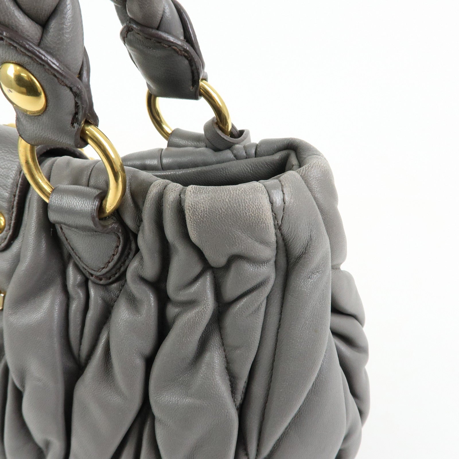 MIU MIU Matelasse Nappa Leather Hand Bag Gray RN0473