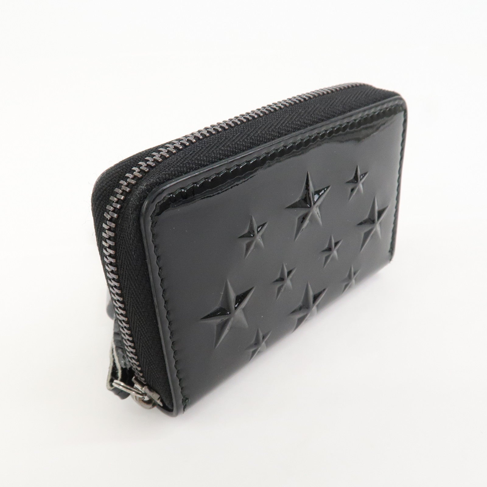 JIMMY CHOO Patent Leather Star Studs Coin Case Card Case Black
