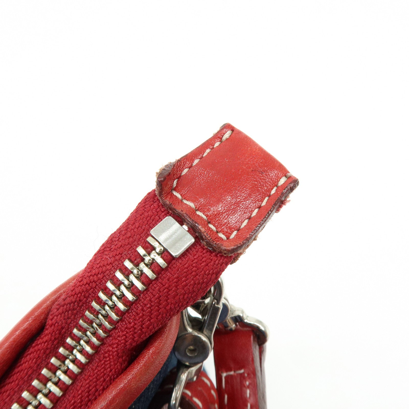 BURBERRY Blue Label Denim Leather 2Way Shoulder Hand Bag Blue Red