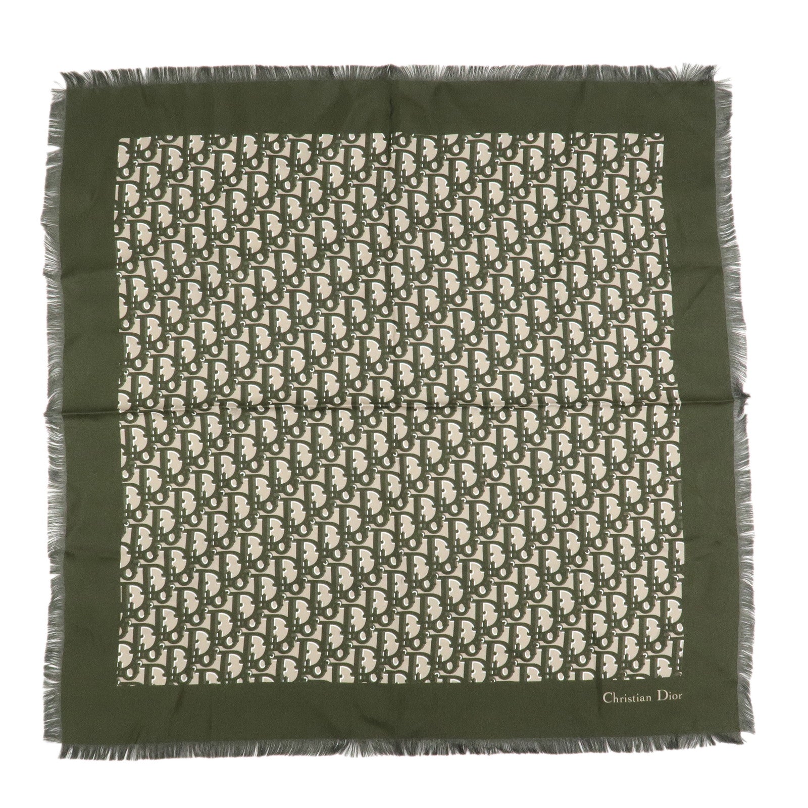 Christian Dior Oblique Silk 100% Scarf Navy Dark Green