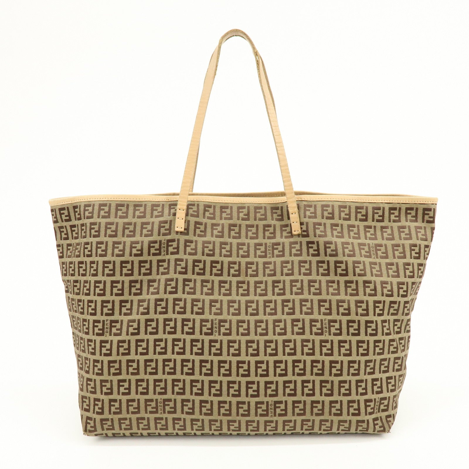 FENDI Zucchino Canvas Tote Bag Shoulder Bag Beige Brown 8BH005