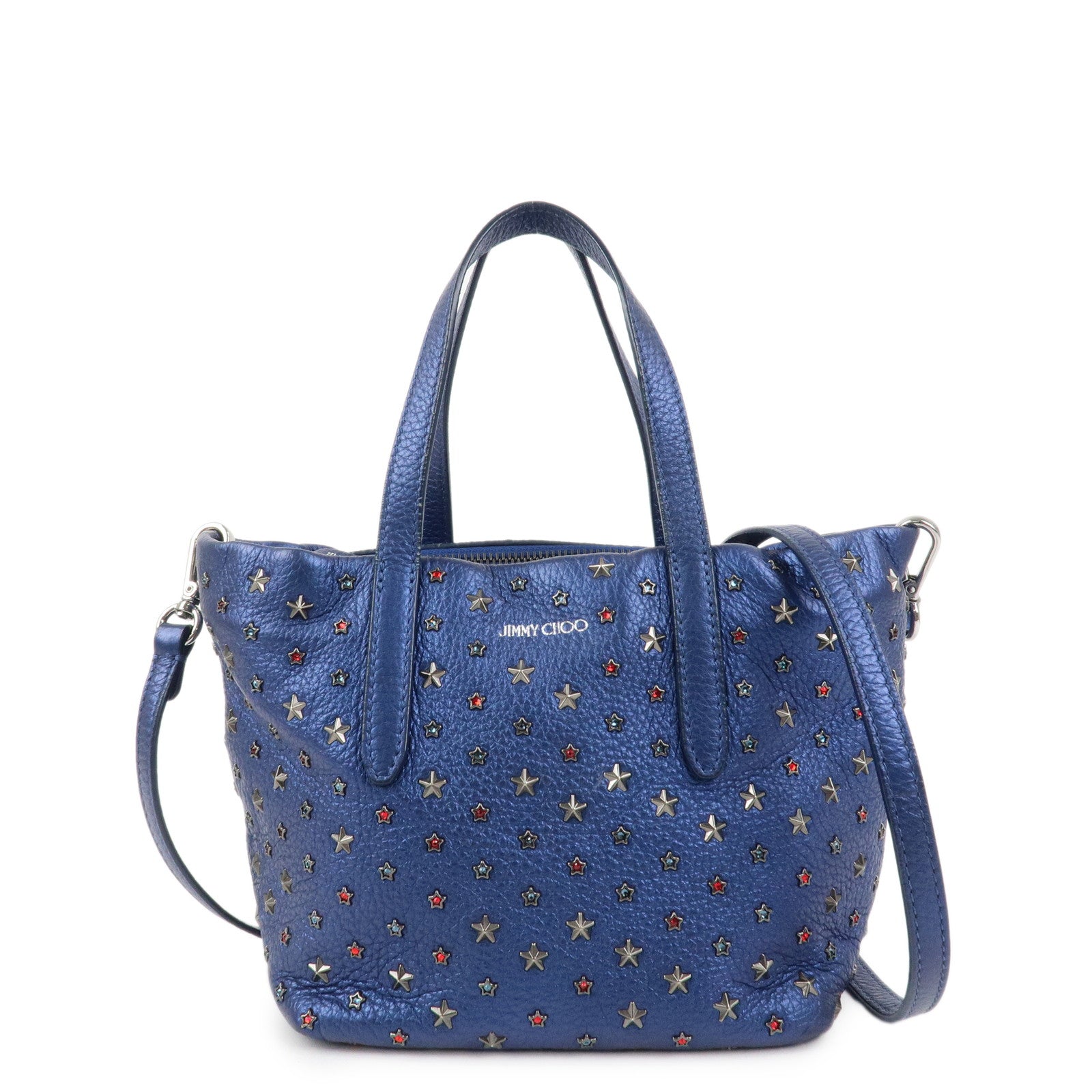 JIMMY CHOO Leather MINISARA 2Way Bag Hand Bag Shoulder Bag Blue