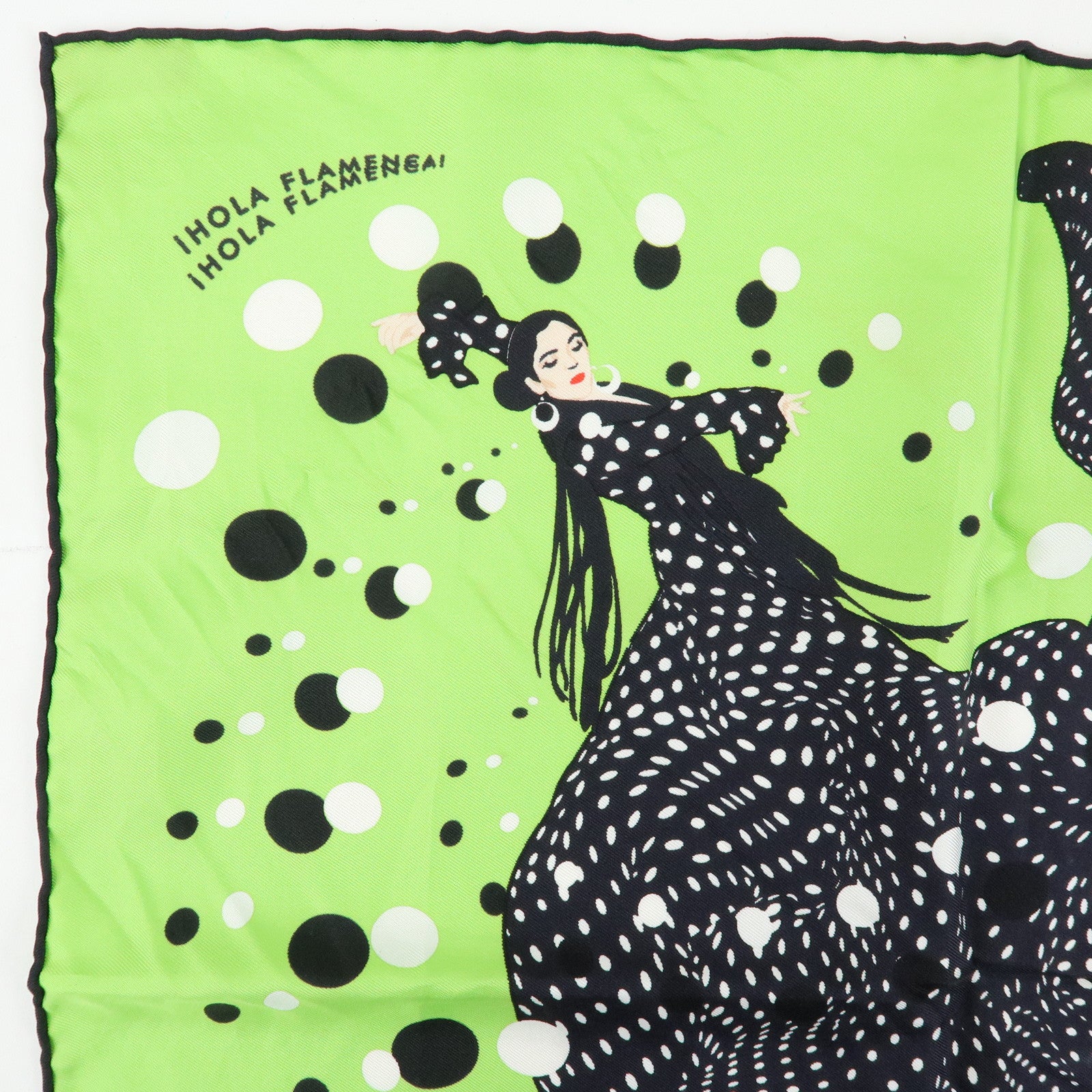 HERMES Carre 42 Silk 100% Scarf iHOLA FLAMENCA! Green Black
