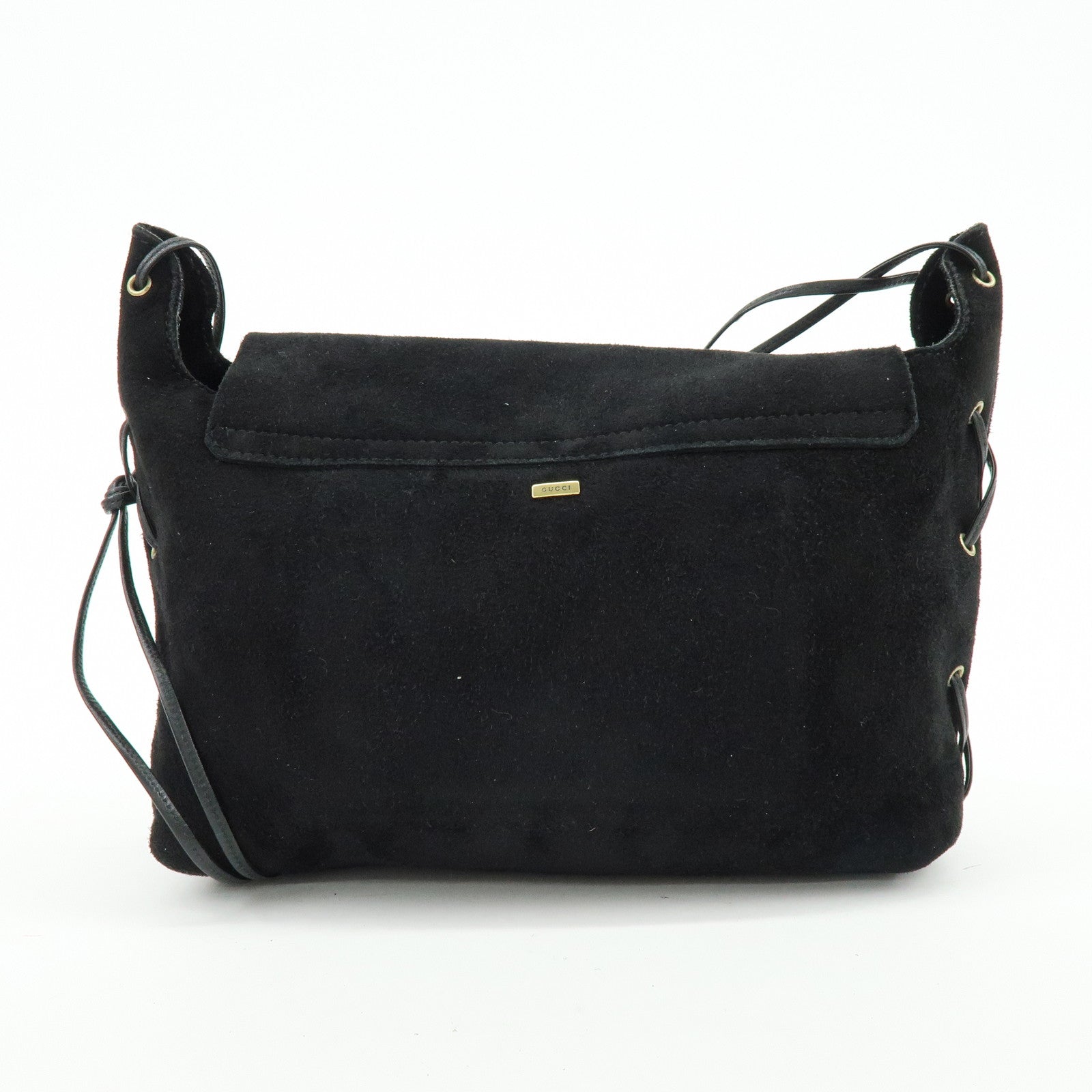 GUCCI Heart Suede Leather Shoulder Bag Crossbody Bag Black 95107