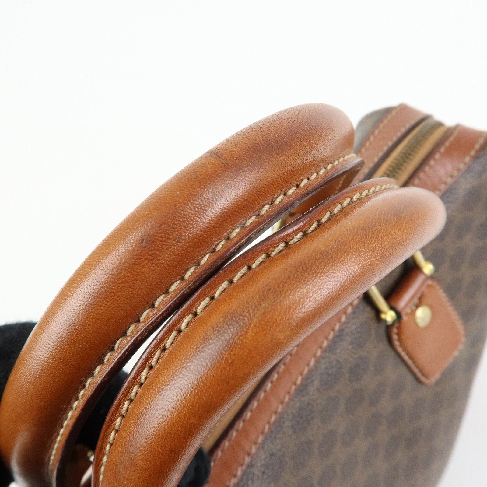 CELINE Macadam PVC Leather Hand Bag Boston Bag Brown