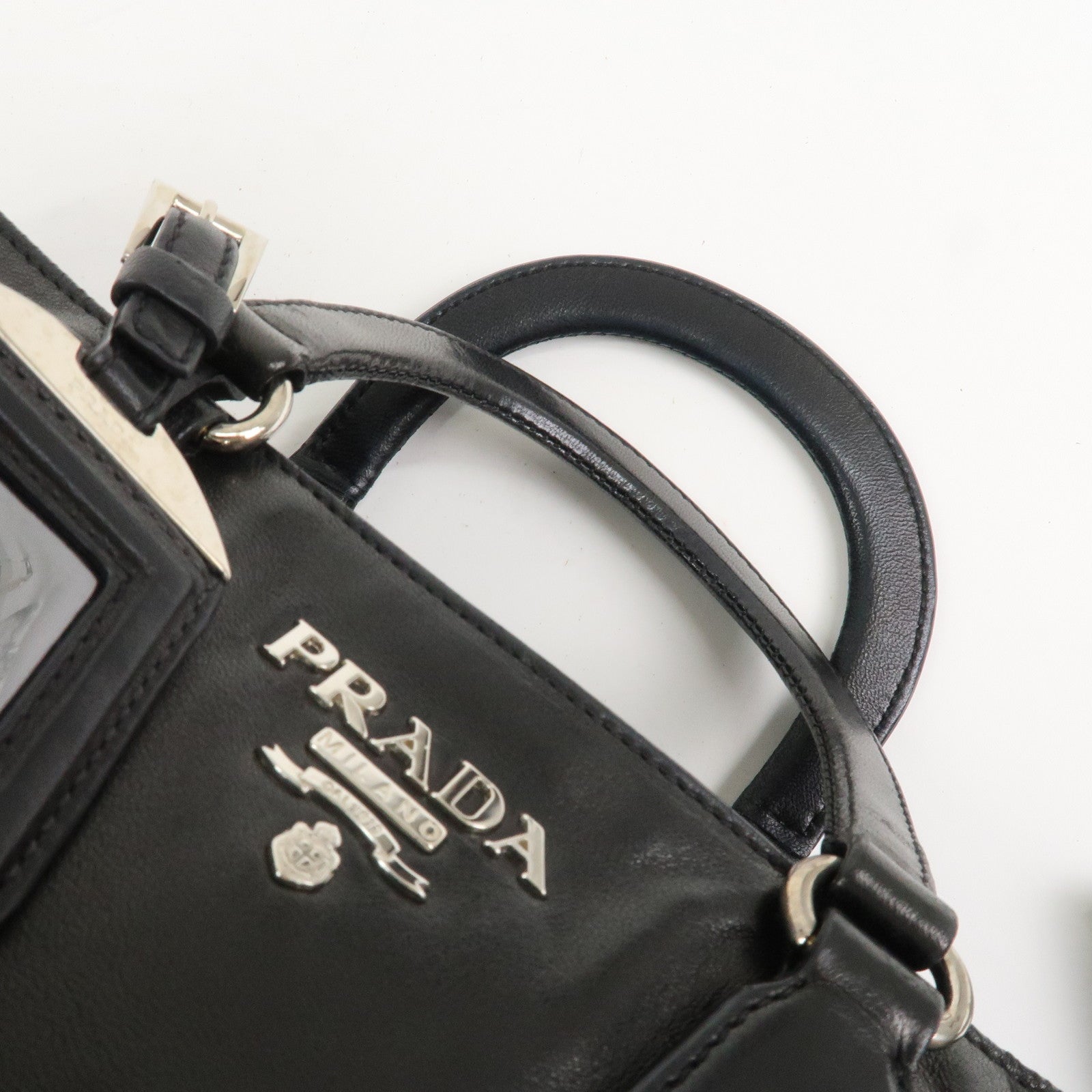 PRADA Logo Nappa Leather 2Way Bag Hand Bag Shoulder Bag Black