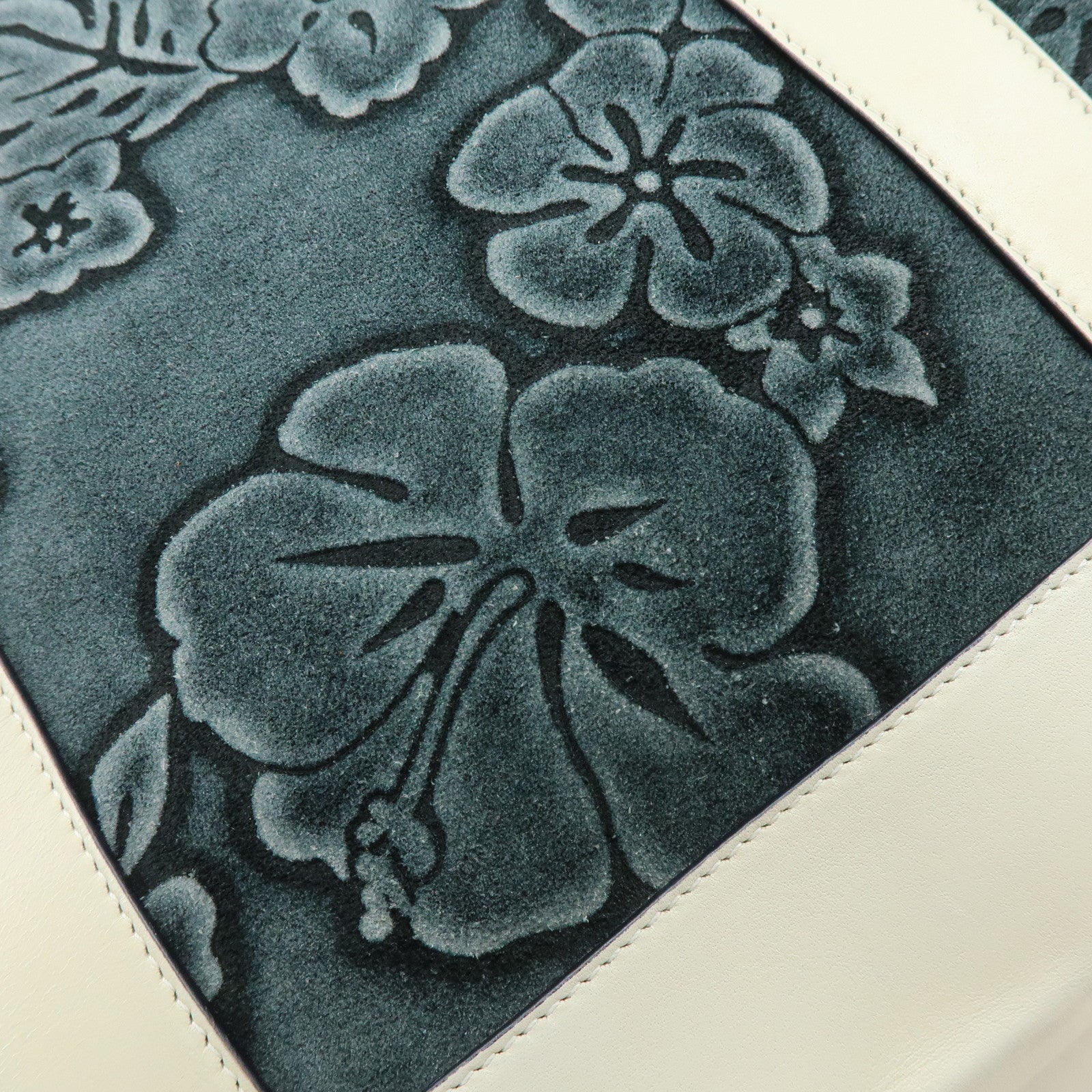 CELINE Hibiscus Motif Suede Leather Tote Bag Gray Ivory