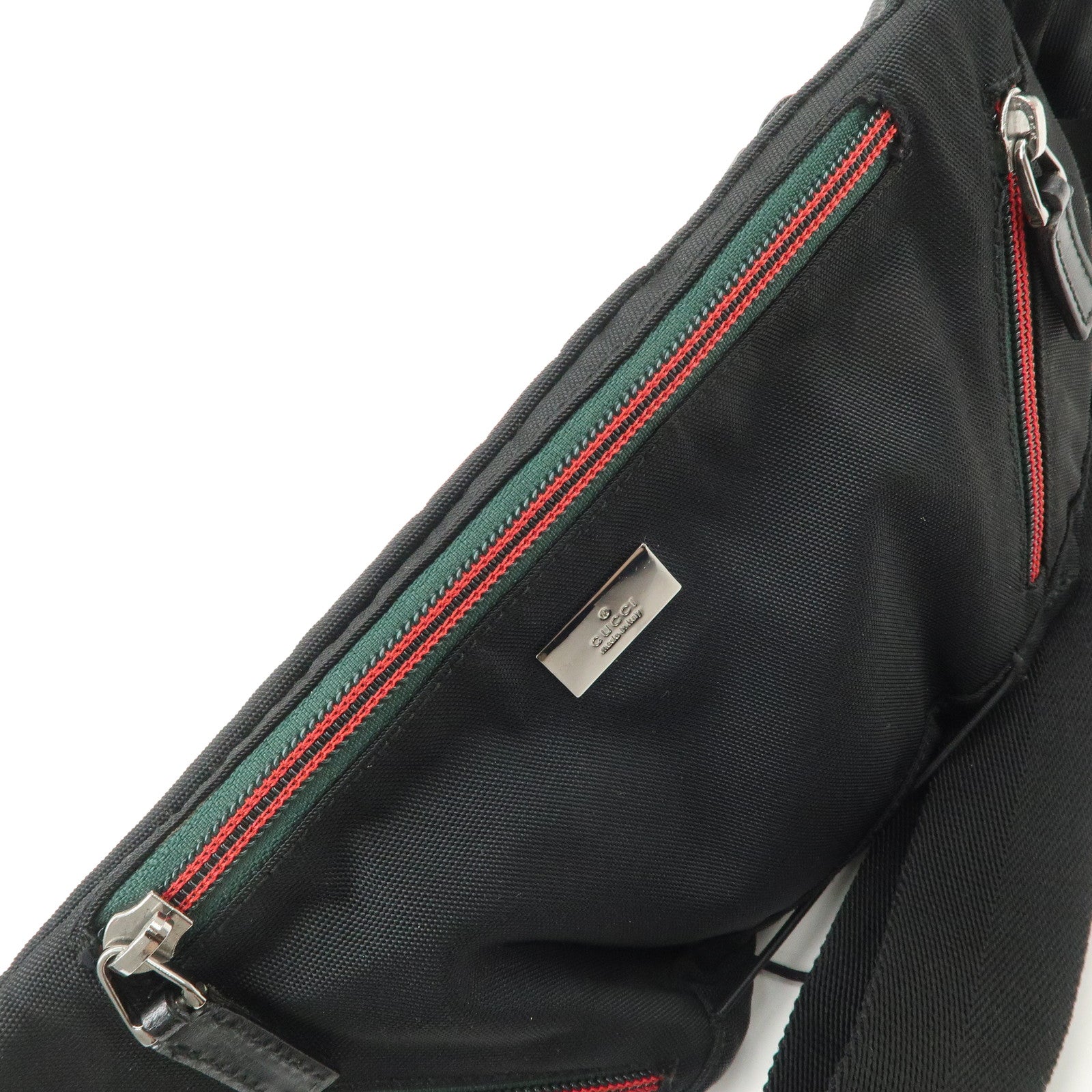 GUCCI Sherry Nylon Leather Body Bag Waist Bag Black 122350