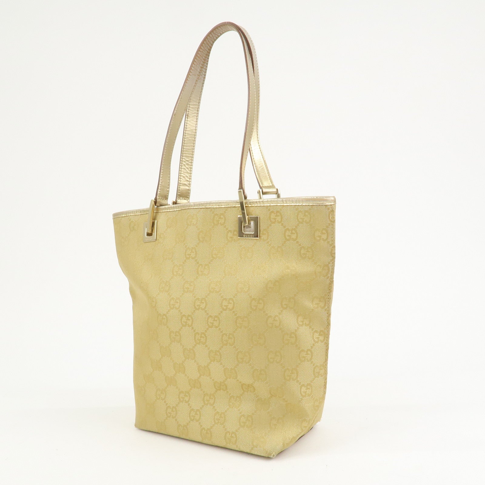 GUCCI GG Canvas Leather Shoulder Bag Tote Bag Gold 002.1099