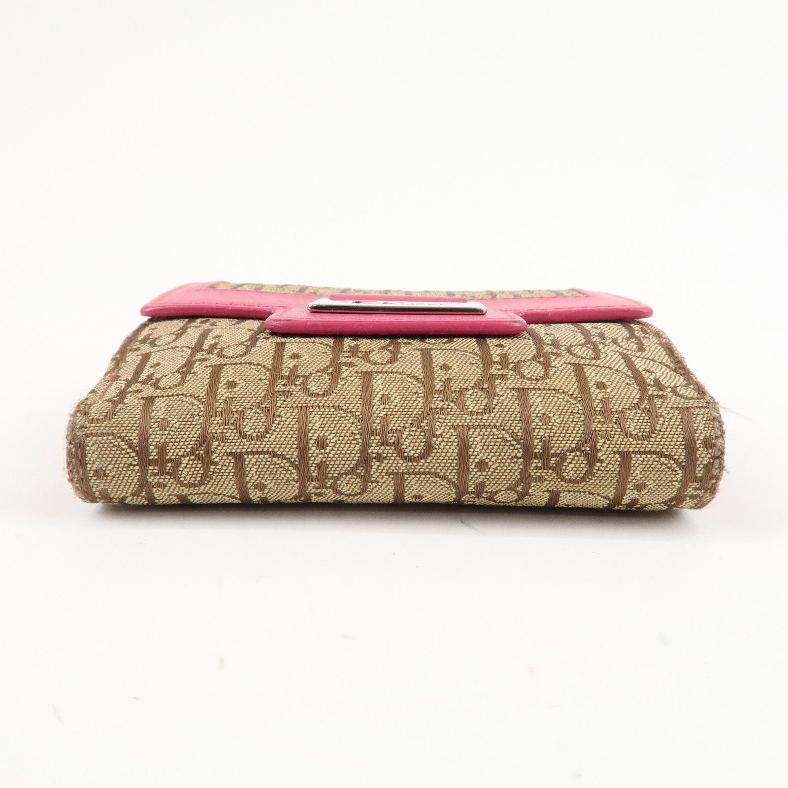 Christian Dior Street Chic Trotter Canvas Leather W Hook Wallet Pink Used