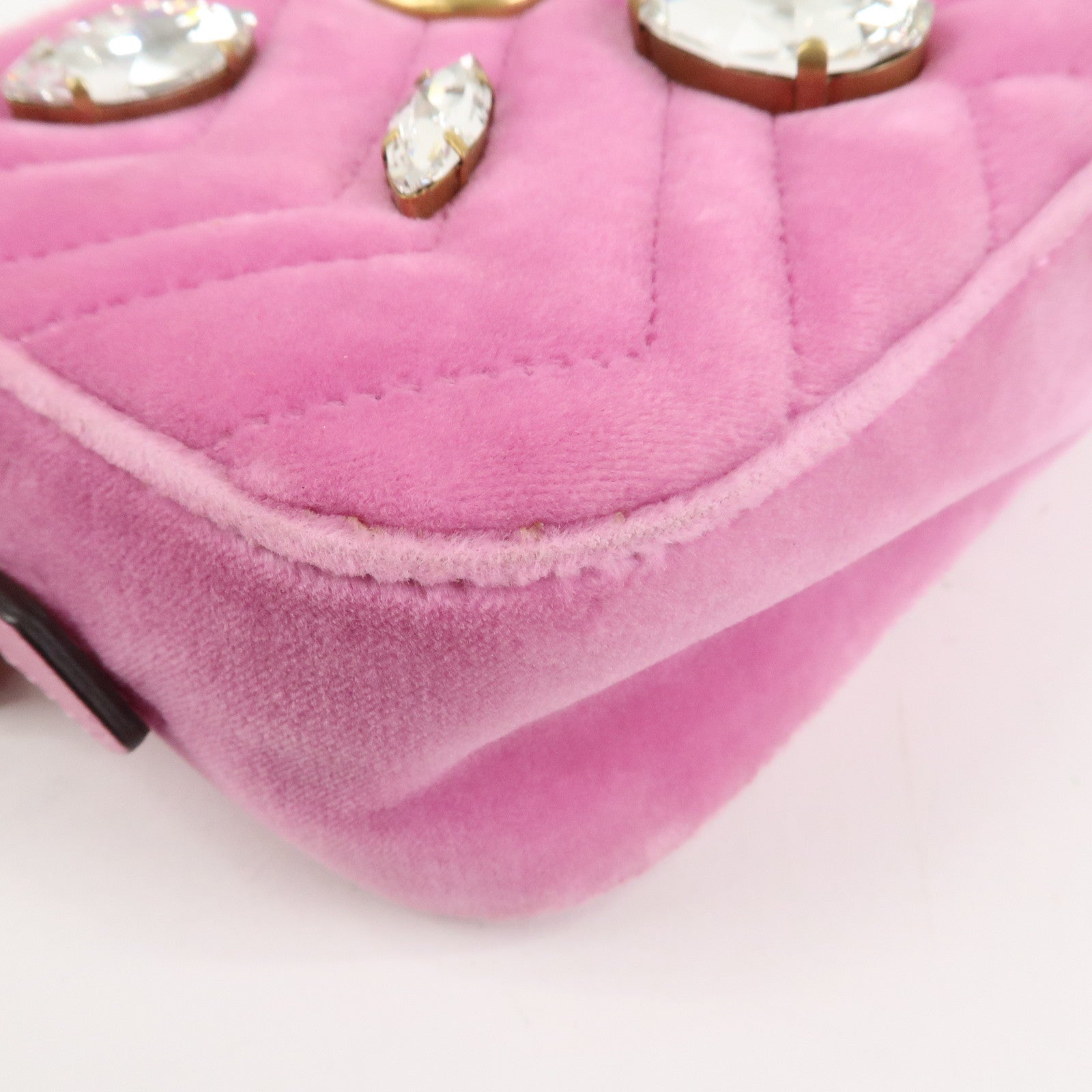 GUCCI GG Marmont Velvet Rhinestone Shoulder Bag Pink 448065