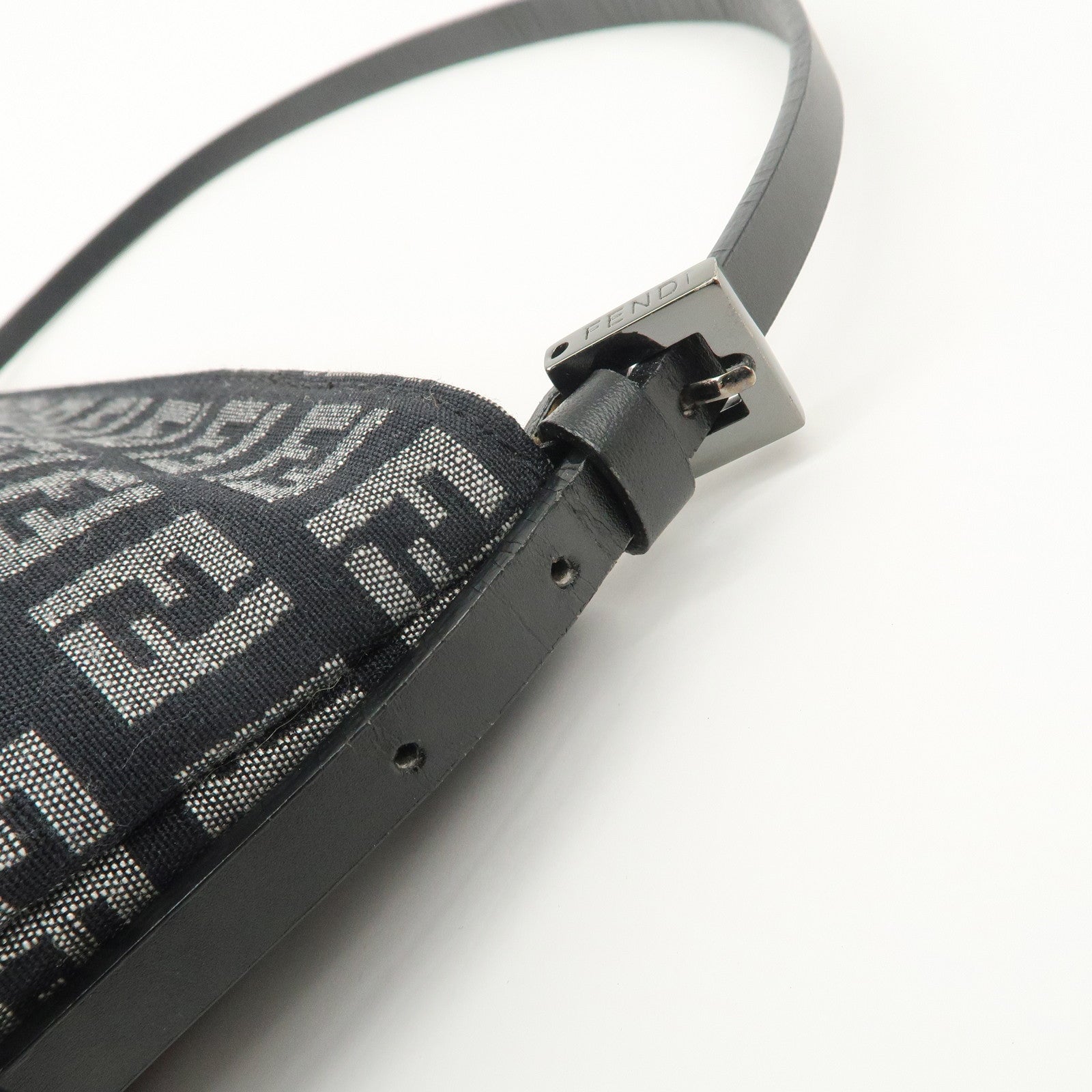 FENDI Zucchino Canvas Leather Shoulder Bag Black 266360 Used