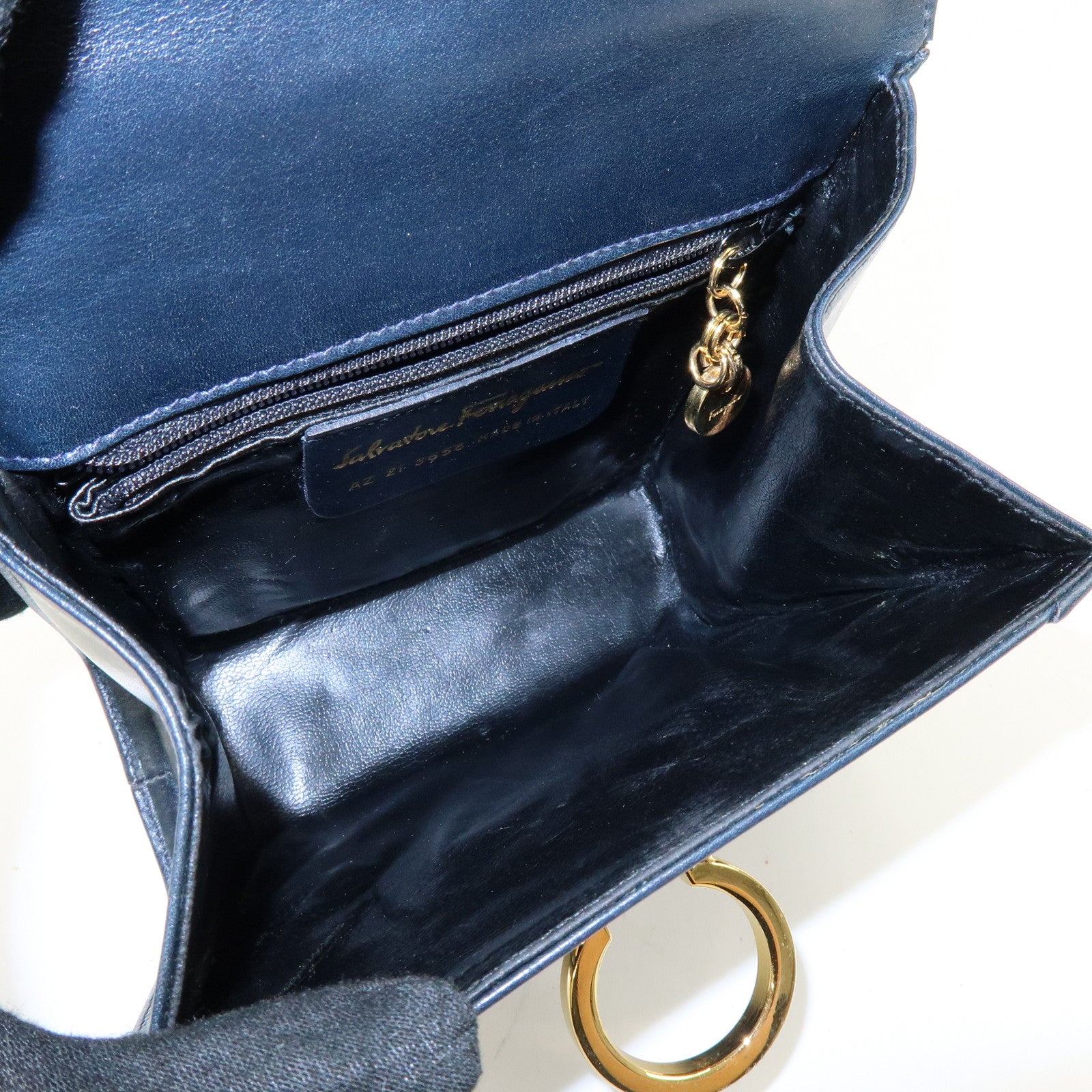 Ferragamo Gancini Leather Shoulder Bag Crossbody Bag Navy