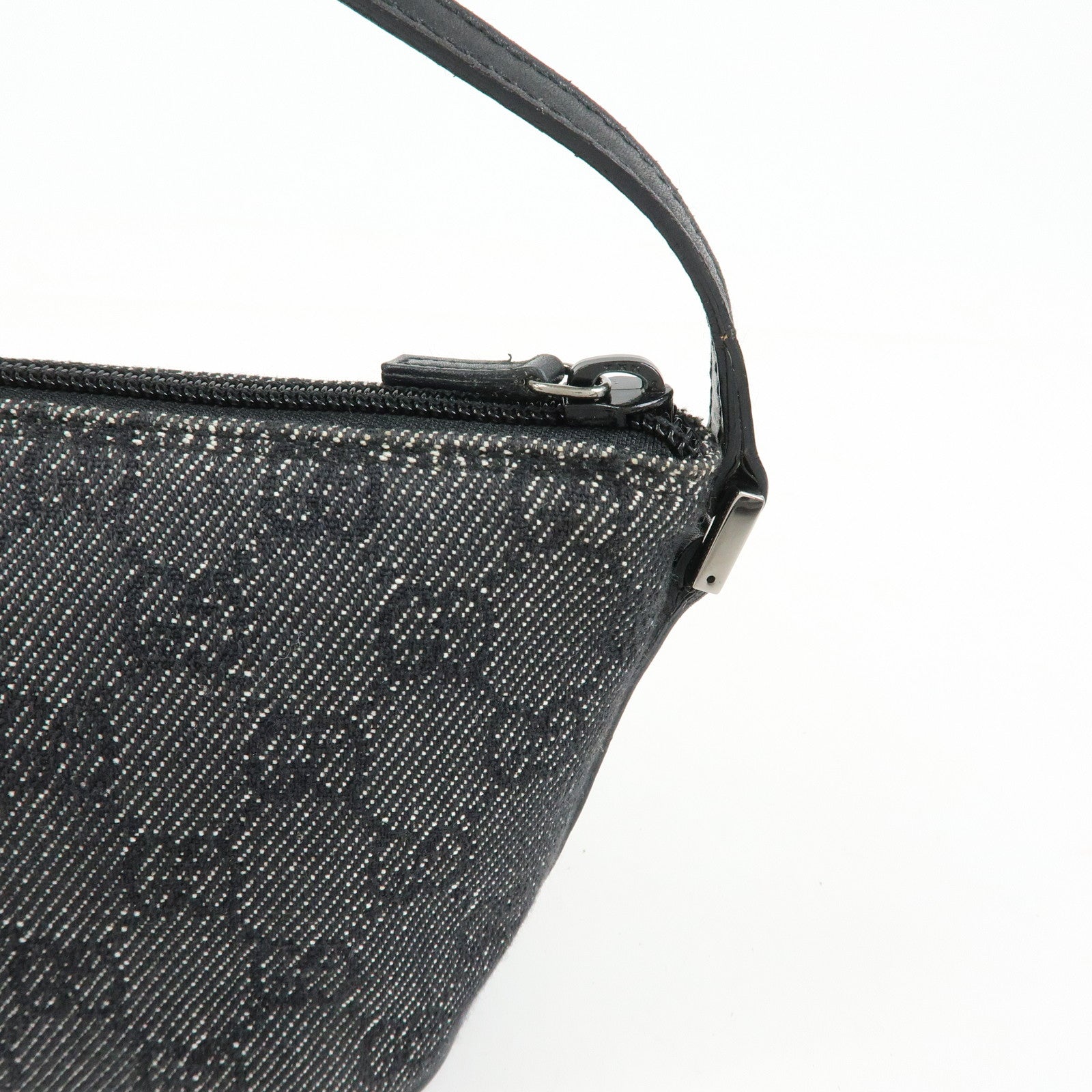GUCCI Boat Bag GG Denim Leather Hand Bag Navy Black 07198