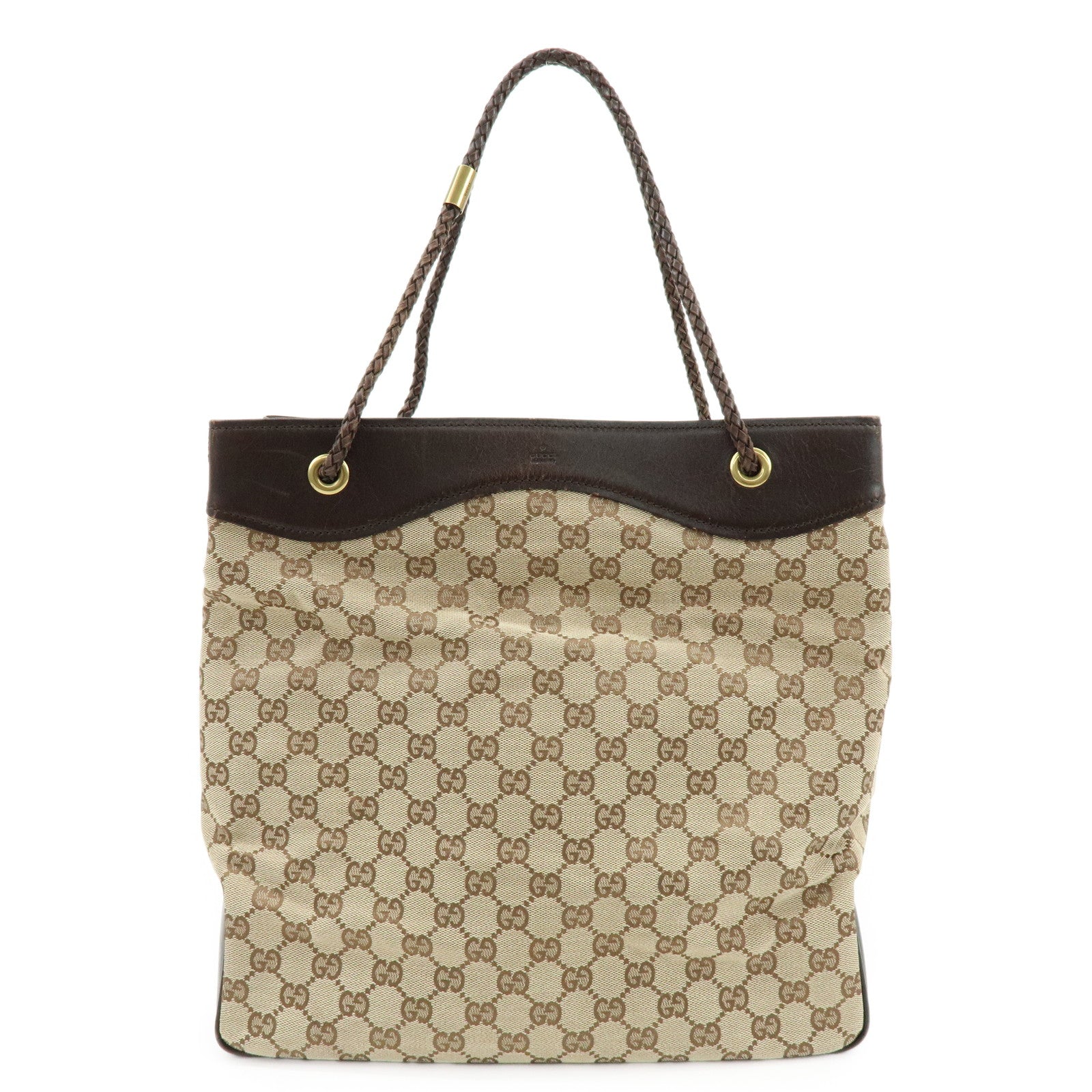 GUCCI GG Canvas Leather Tote Bag Shoulder Bag Brown 109141
