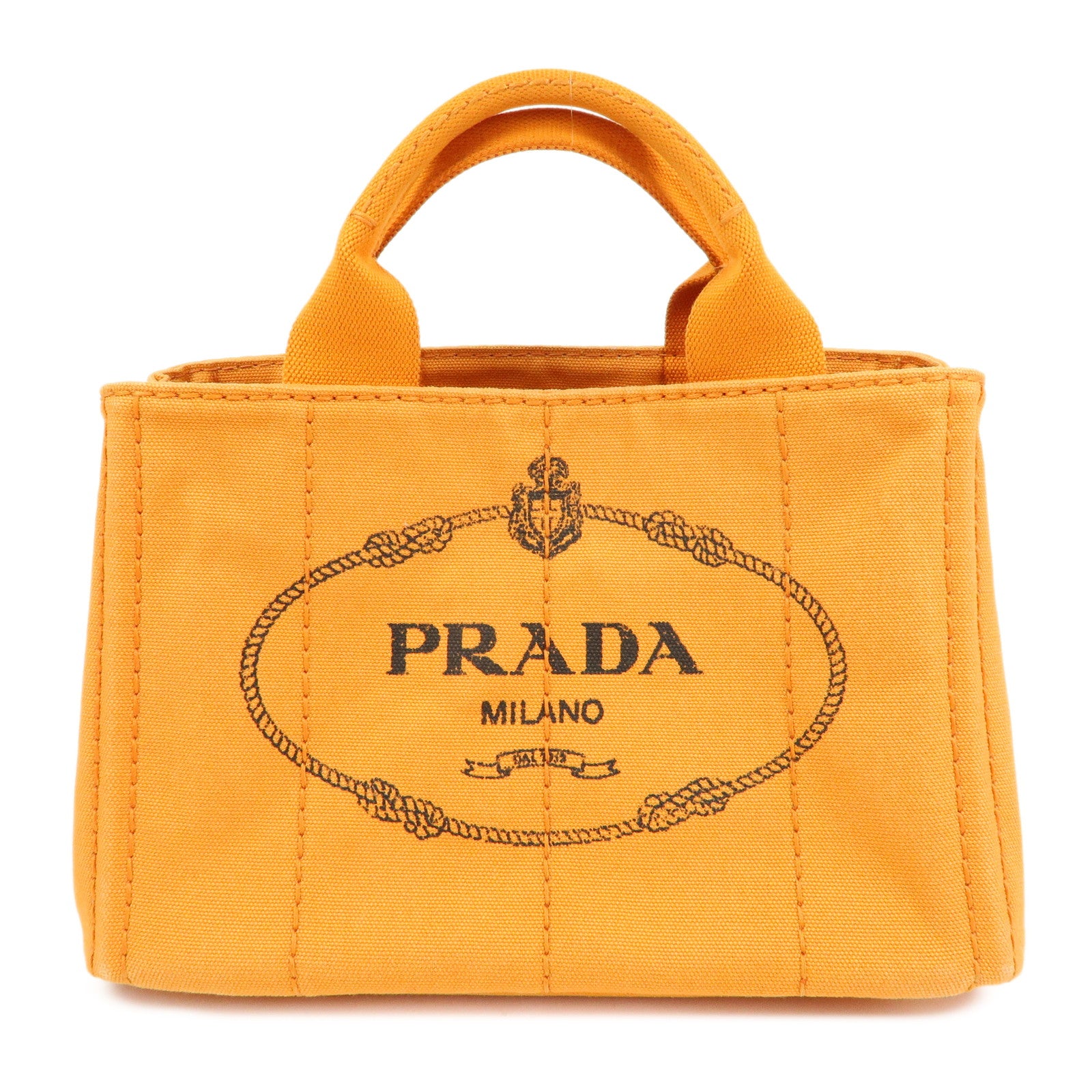 PRADA Triangle Logo Canapa Mini Canvas Tote Hand Bag Orange BN2439